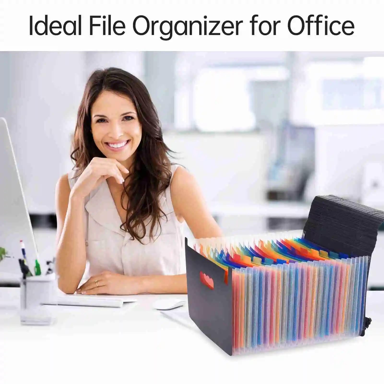 Fächermappe Accordion File Folder with Handle | 24-Pocket Expanding File Case, A4/Letter Size Rainbow Document Organizer