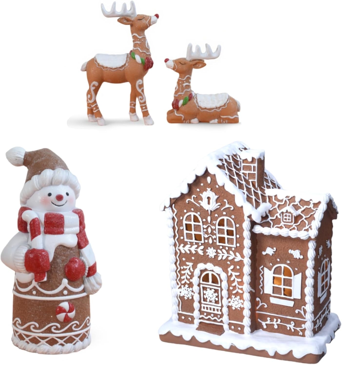 Gingerbread Christmas Decorations Snowman Figurines Christmas Resin Snowman Statue Living Room Table Decor Gifts for Women 3 * 3.75 * 7.75 Inch