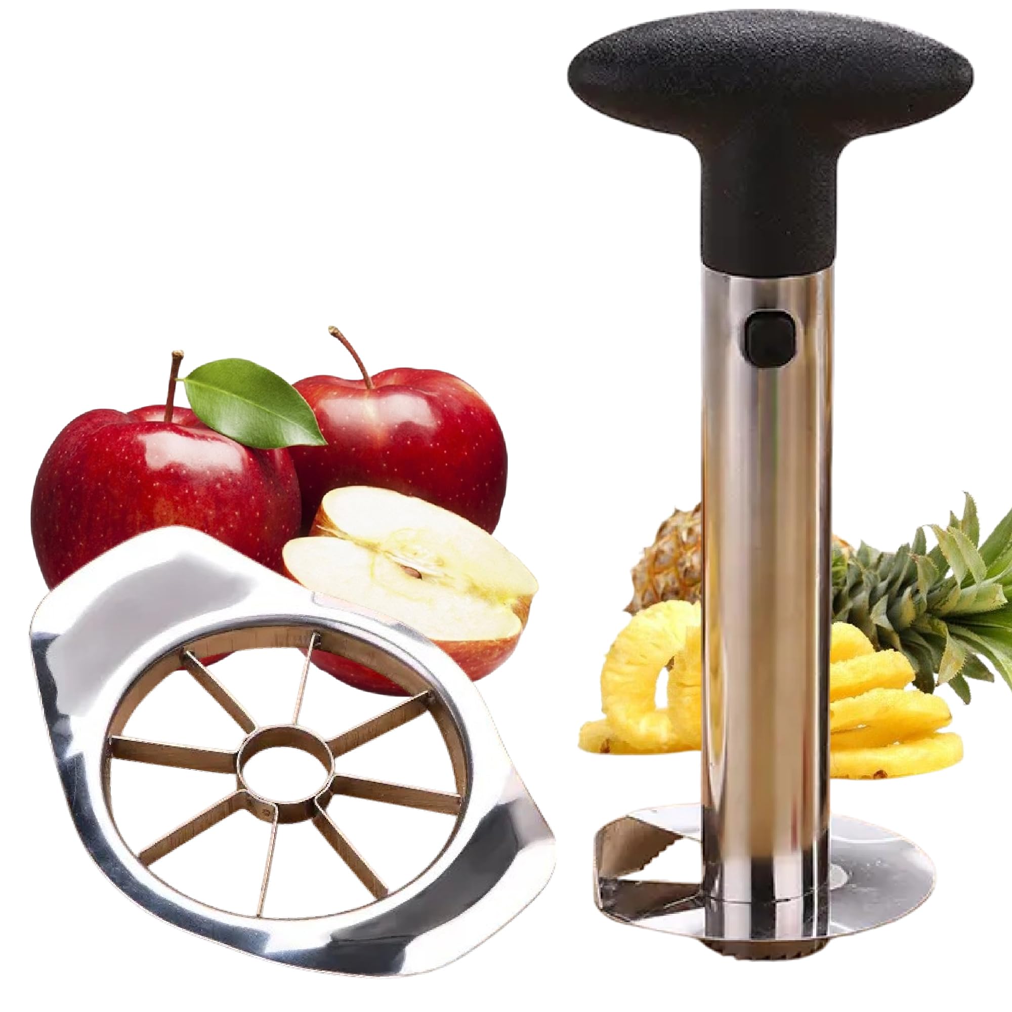 Pineapple Corer and Slicer – Newness Stainless Steel Pineapple Cutter – Includes Bonus Apple Slicer – Easy Fruit Core Remover Tool
