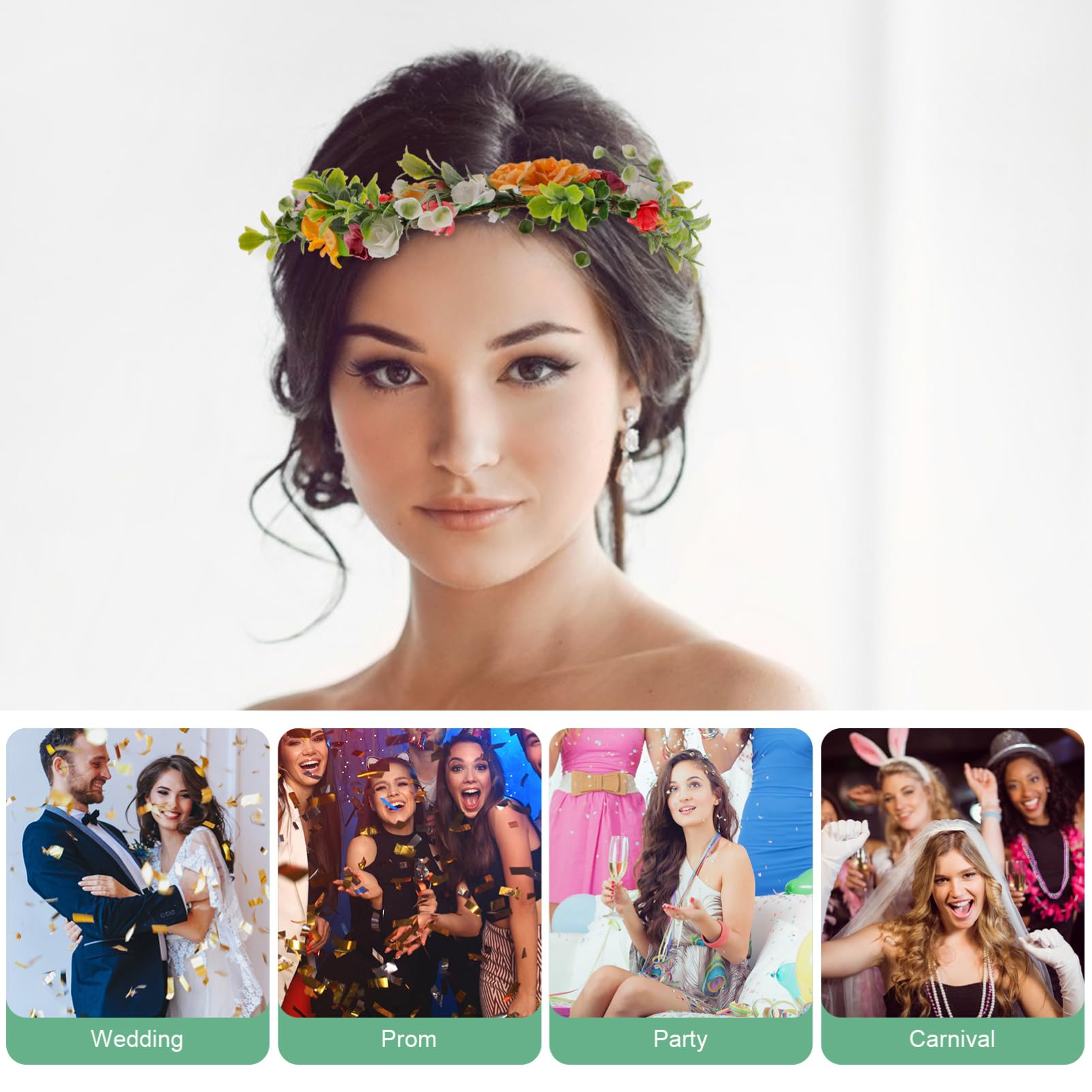 FRCOLOR Bandeau à Fleurs en Tissu Couronne de Cheveux Roses Élégante pour Mariée, Décoration de Tête Chic et Créative pour Séance Photo et Plage