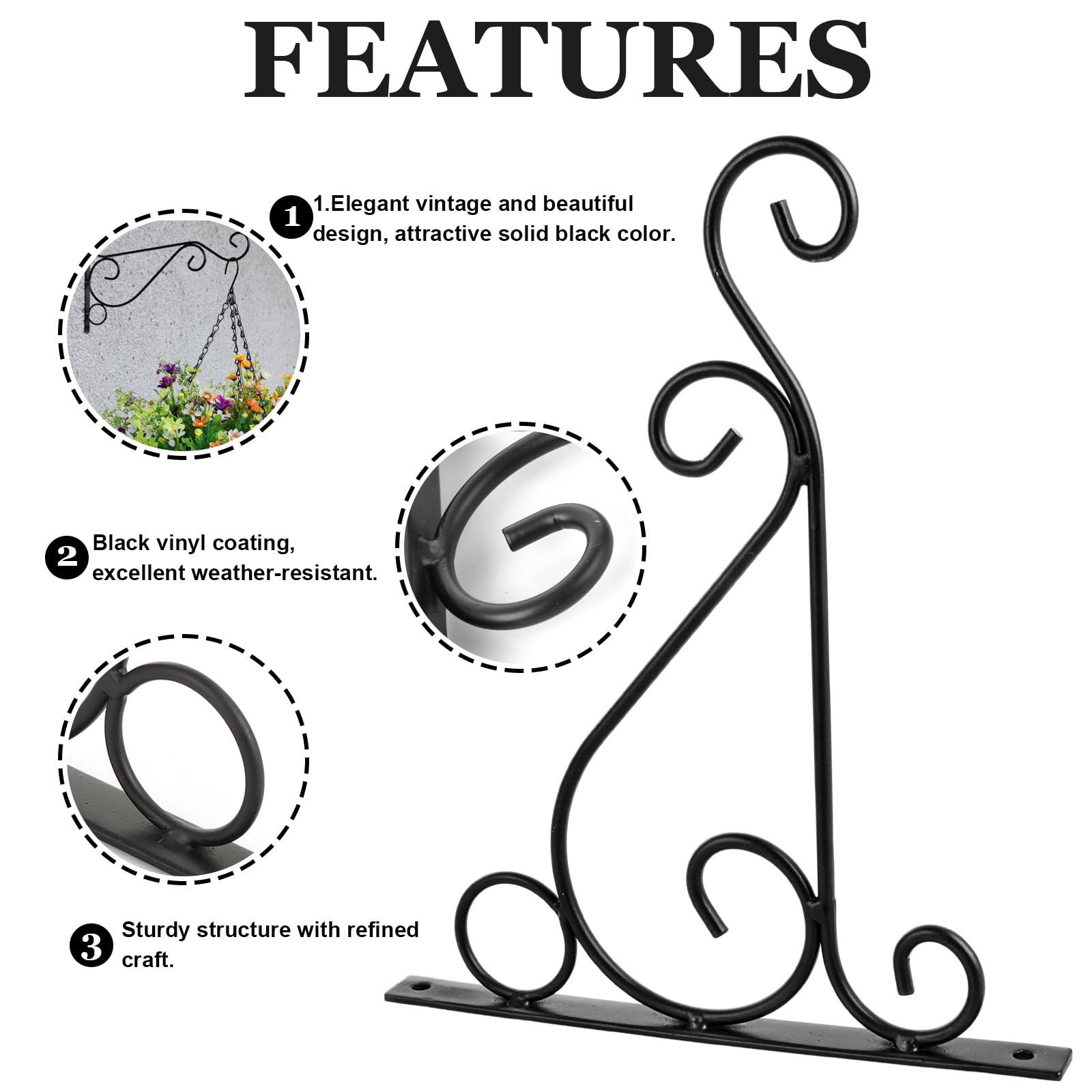 ASelected Lot de 4 crochets muraux en fer pour suspension de plantes