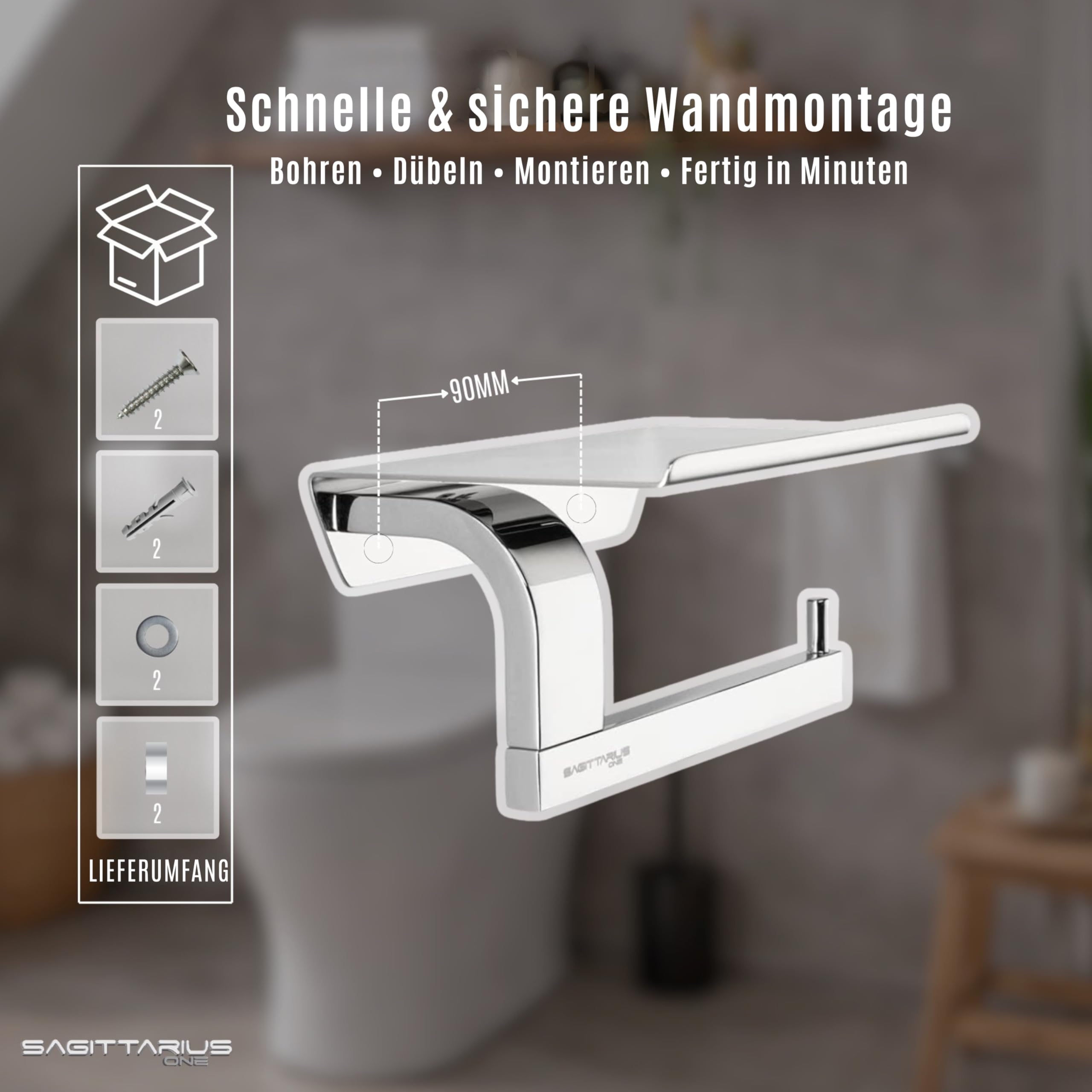 160S1 Toilettenpapierhalter mit Ablage aus Edelstahl – WC Papierhalter Chrom mit Handyablage
