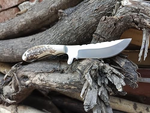 Cuchillo de vaquero de hoja fija hecho a mano de 7 pulgadas con funda de cuero, hoja afilada de acero inoxidable y mango de ciervo para caza,