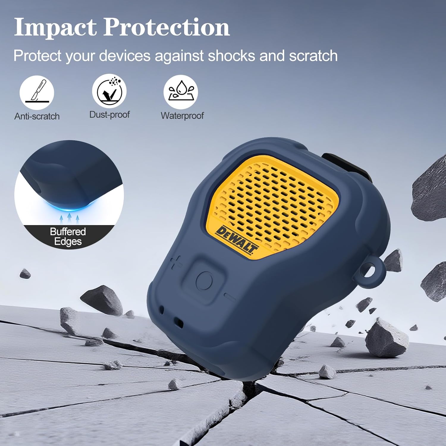 Silicone Case for DEWALT Wearable Bluetooth Speaker Case Cover, Small Lightweight Anti-Scratch Portable for Speaker Dewalt Case with Carabiner Accessories Set(Dark Blue) - Image 5