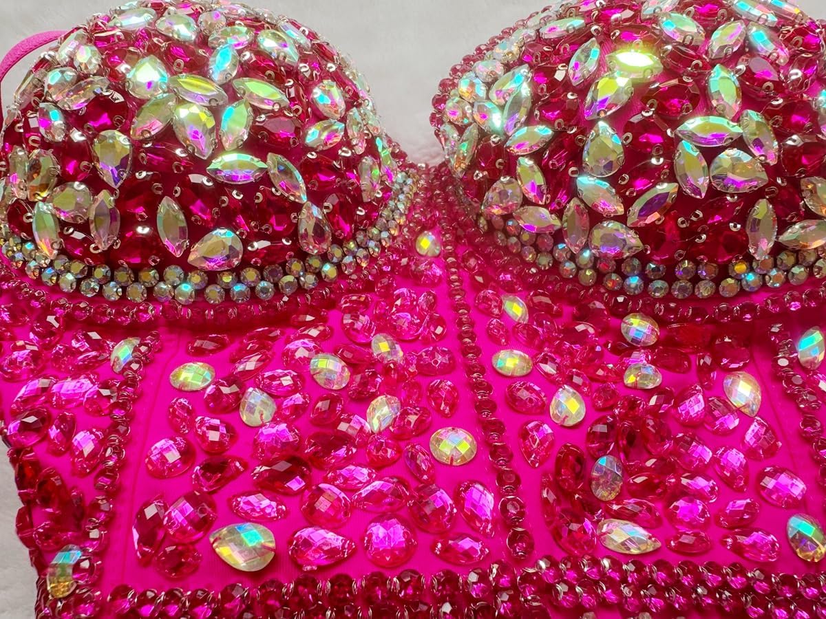 Women's Sexy Rhinestone Bead Bustier Crop Top Club Party Glitter Corset Top Bra Pearl Tassel Decoration