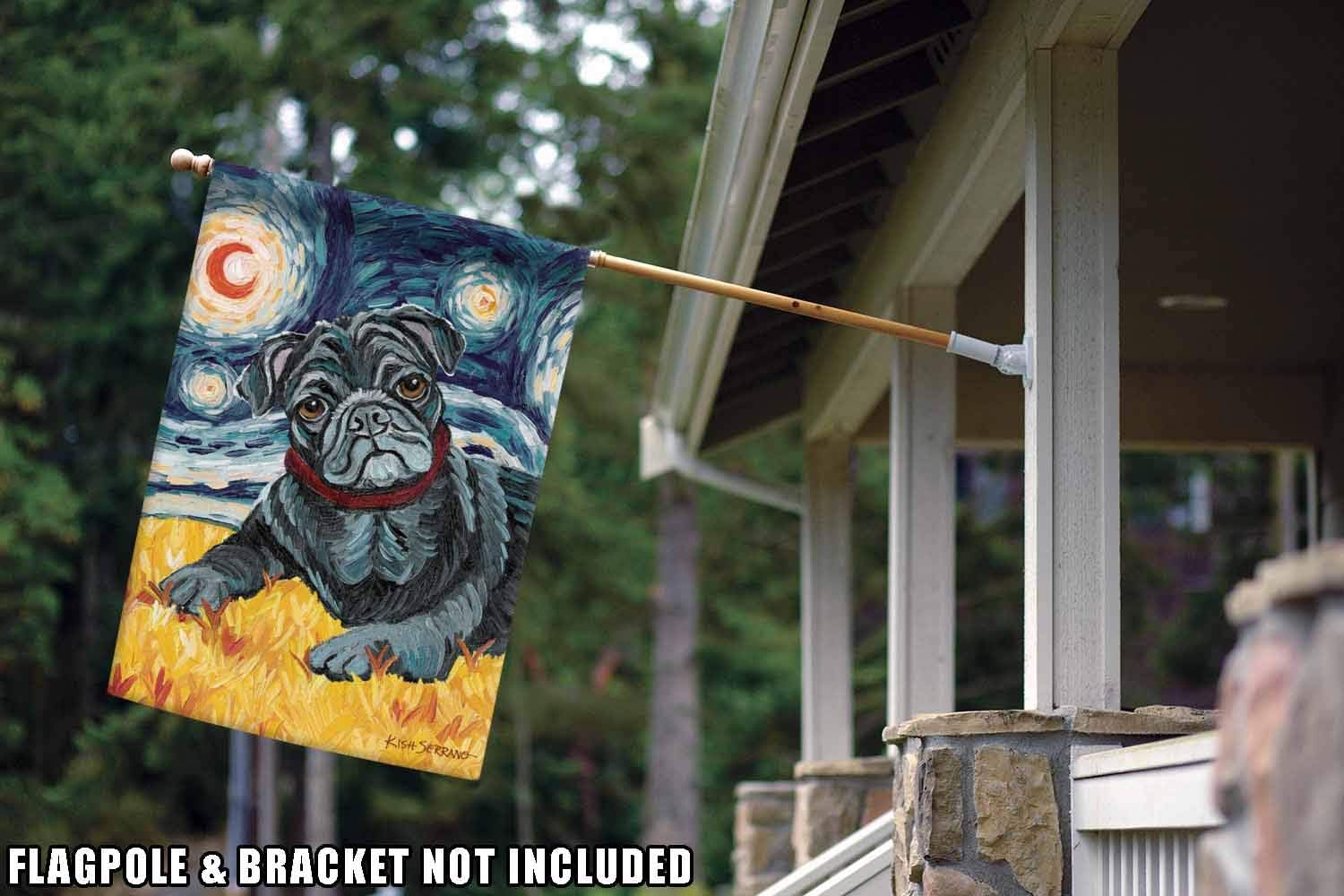 Toland Home Garden 102661 Van Growl-Black Pug Dog Flag 28x40 Inch Double Sided Dog Garden Flag for Outdoor House Black Pug Flag Yard Decoration