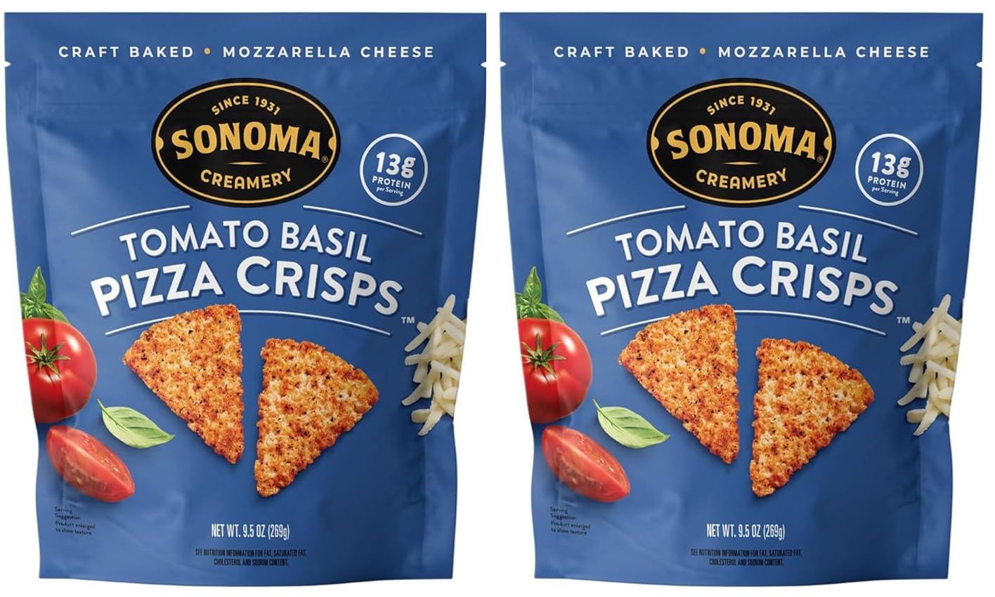 Generic Creamery Sonoma ~ Pizza Crisps ~ Tomato Basil ~ 9.5 Oz ~ High Protein ~ Low Carb ~ Gluten Free ~ Wheat Free ~ Keto Friendly (Pack of 2)