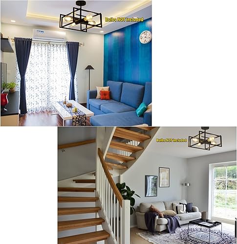 Miniatura 7 de Lámpara de techo de 4 luces negras de montaje empotrado industrial de metal cerca del techo, iluminación de granja para pasillo, dormitorio, cocina,