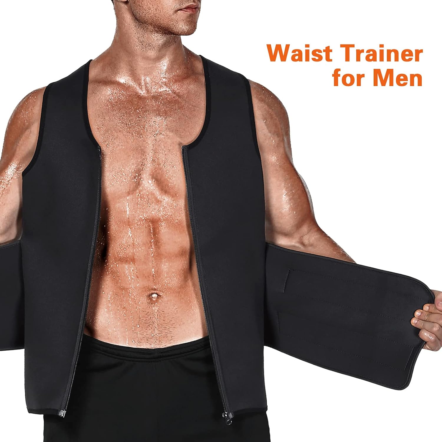Cimkiz Mens Sweat Sauna Vest for Waist Trainer Zipper Neoprene Tank Top, Adjustable Sauna Workout Zipper Suit : Sports & Outdoors
