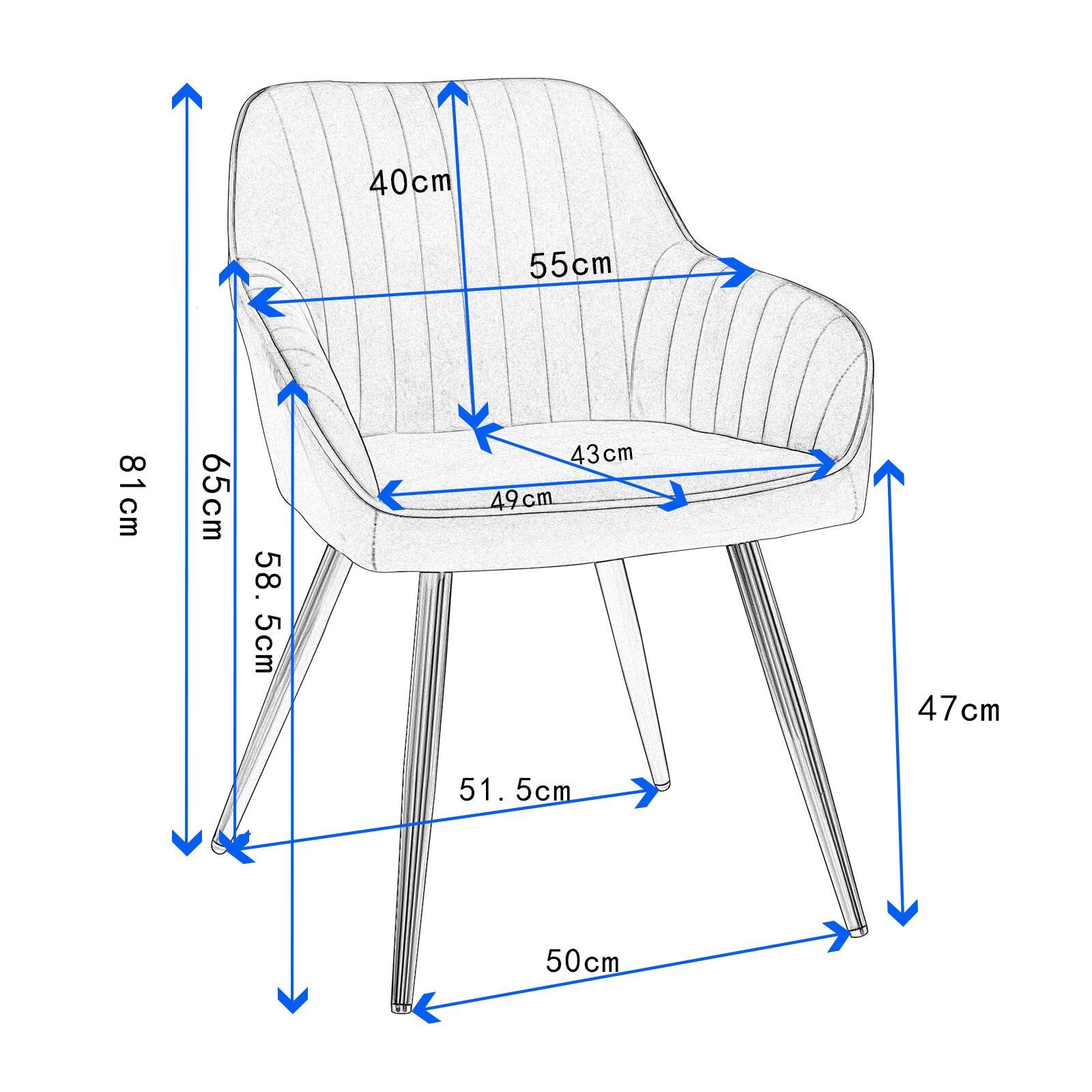 Lestarain Sedia Poltroncina da Sala Pranzo, Sedie Moderne da Cucina con Schienale e Braccioli, in Velluto, per Camera da Letto Soggiorno, Gambe Metalliche d'Oro Blu