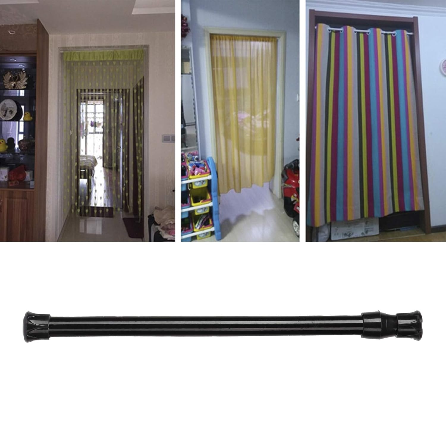 Curtain Rod, Black Non‑Slip Durable Tension Rod, HighCarbon Steel