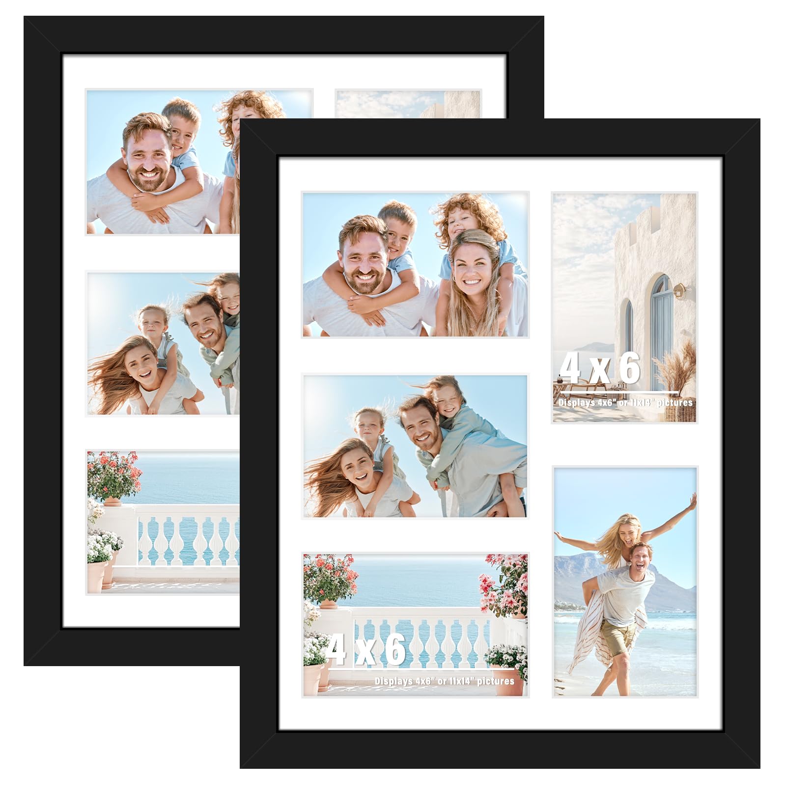 DUENPY 2-Pack 11x14 Collage Picture Frames, 4x6 Collage Picture Frame, Displays Five 4x6 inch Photos, or 11x14 (Without Mat) Wall Decor Wall Hanging or Tabletop, Black
