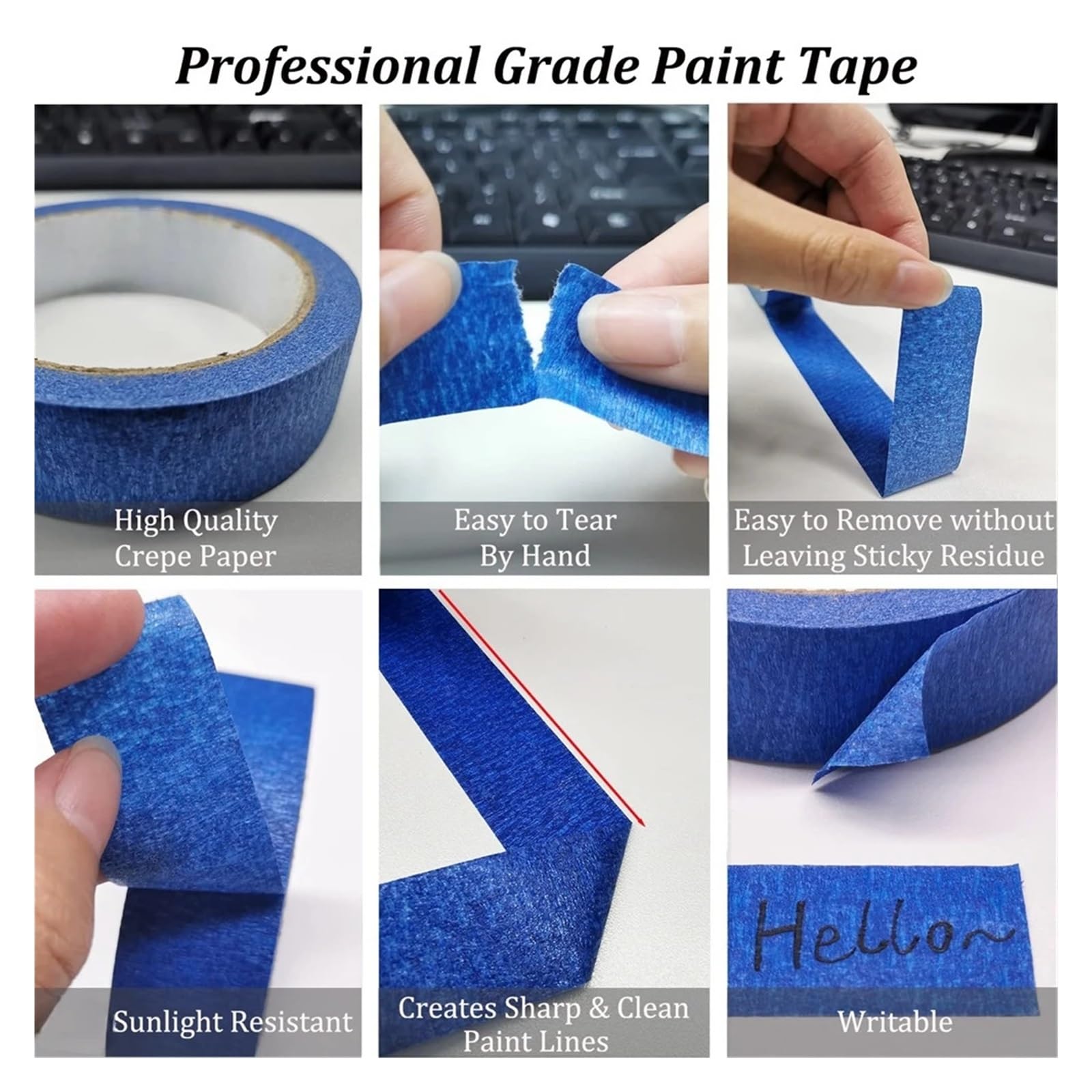 Nastro Di Carta Nastro Washi con vernice blu da 10 pezzi da 50 m/rotolo | Mascheratura multisuperficie for la pittura murale, ristrutturazione, edilizia domestica(Wide-40mm)