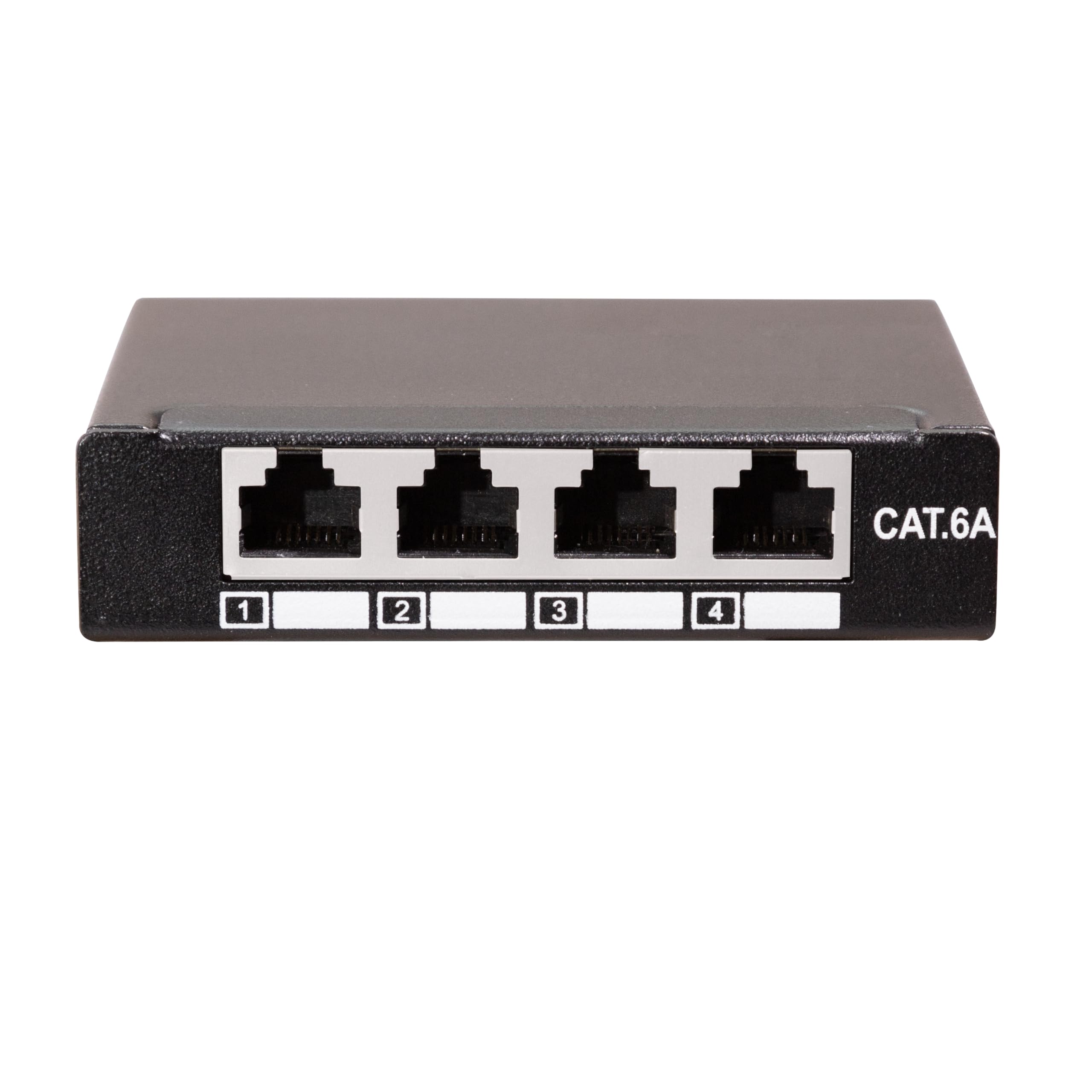 BIGtec 4-poorts patchpaneel, CAT6a, mini patchveld, netwerk, LSA-verdeler, RJ45 patchkabel, netwerkkabel, installatiekabel, paneel, metalen behuizing, wandmontage, tafelmontage, DIN-railmontage