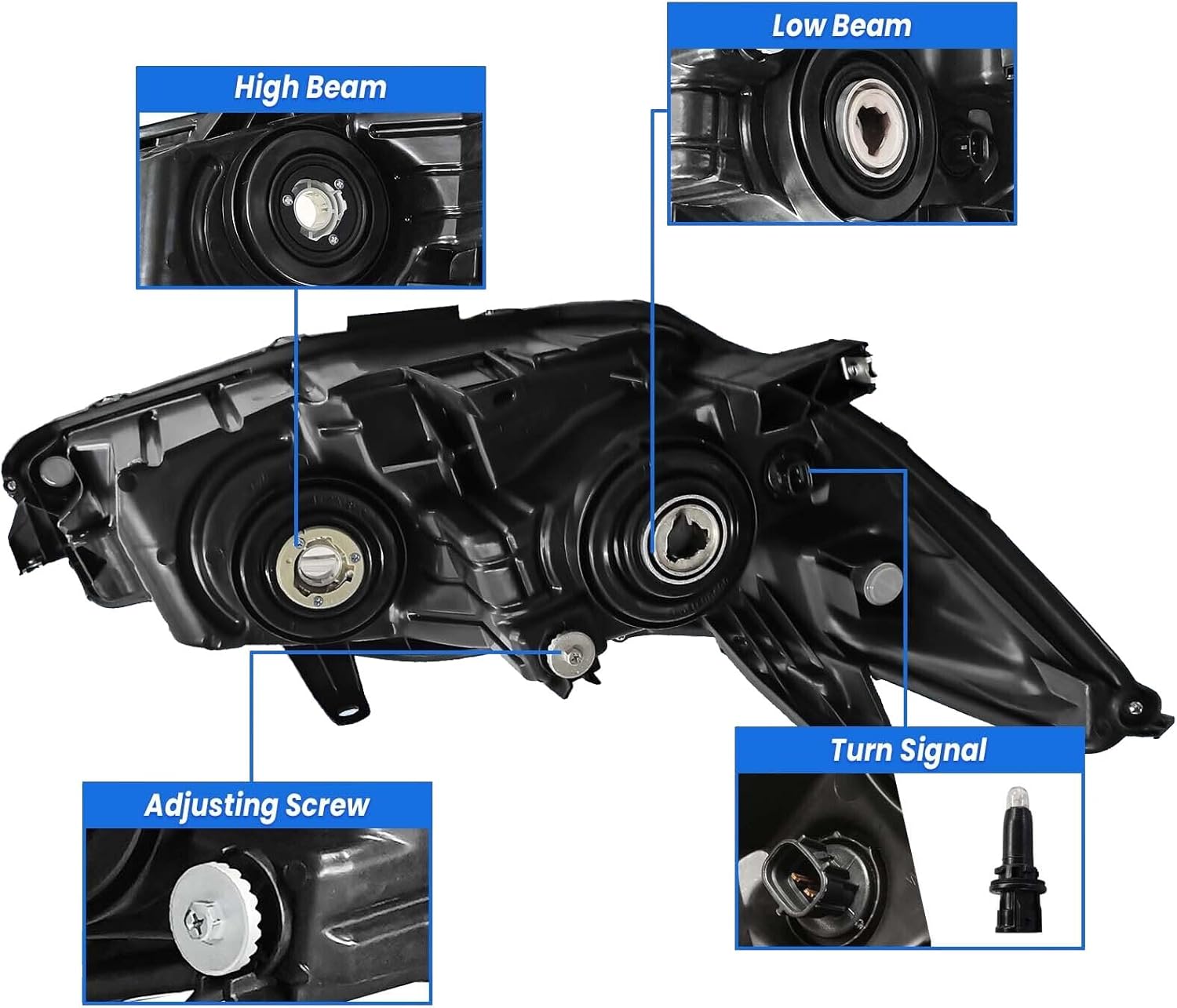 Generic 2015 2016 2017 Camry Headlights,Projector Headlight Assembly Compatible with 2015-2017 Toyota Camry LE/SE/XLE/XSE,Halogen Headlamp Replacement Driver Paaenger Chrome Housing Amber Reflector