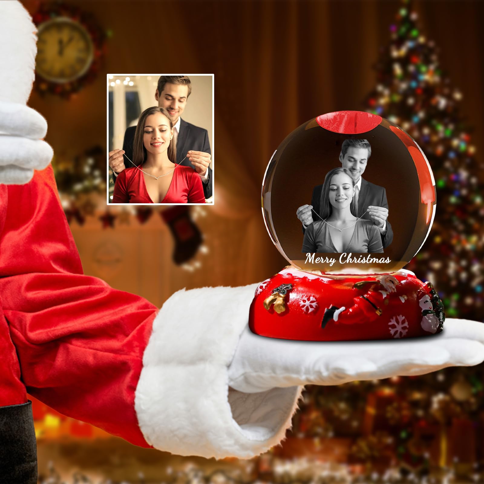 Fkf Personalized Photos Personalized Snow Globe With Photo Custom Lighted Christmas Crystal Ball Engraved Picture Name Snow Globe Customized Gifts Snow Globe For Family Kids Mum Dad Xmas (Personalized Photos)