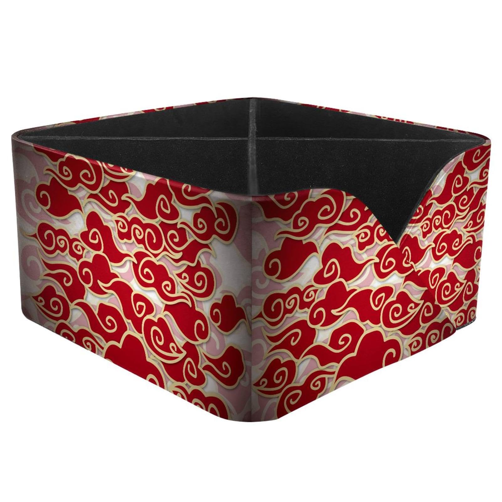 KengjuTesu Chinese Red Clouds Desktop Organizer Pen Holder, Rectangular Pencil Cup for Office, Study and Makeup Stations