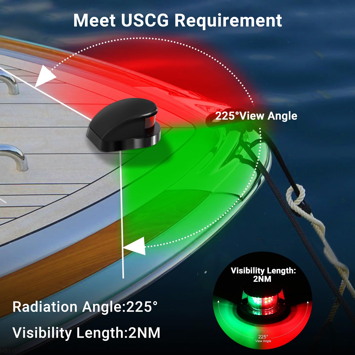 Qidoe Marine LED Navigation Lights, Boat LED Bow Light, Boat Navigation Light, IP68 Waterproof 12V Marine Navigation Lamp Marine Boat Bow Lights with Red and Green LED for Boat Pontoon Skeeter Yacht