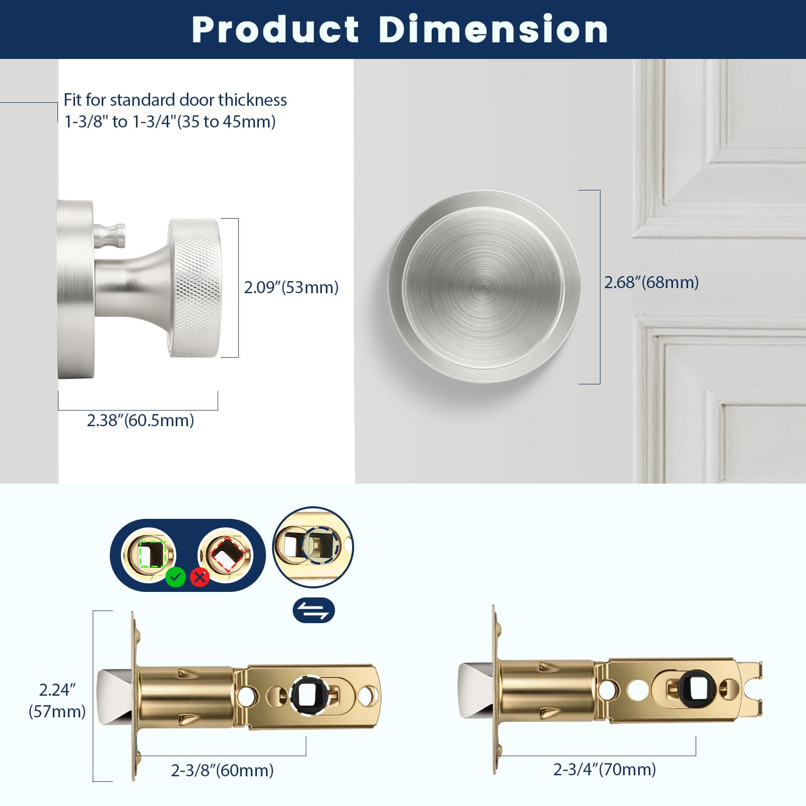 Brushed Nickel Privacy Door Knobs - 6 Pack -2