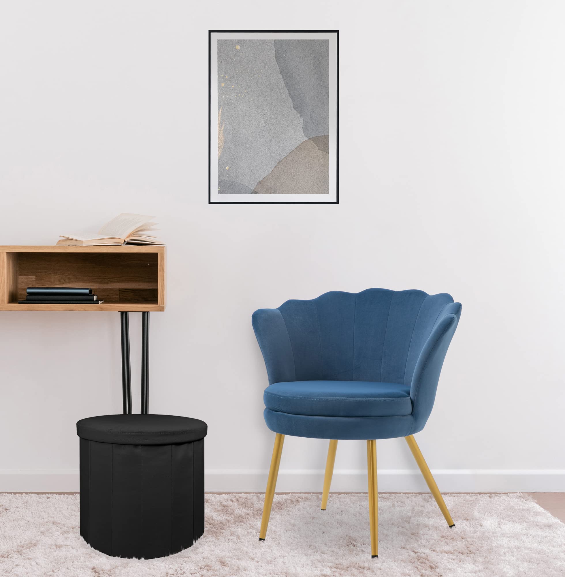 IlGruppone Pouf Contenitore Rotondo Portaoggetti in Ecopelle Poggiapiedi Salotto Sgabello Pouff Camera Design con Coperchio - Nero