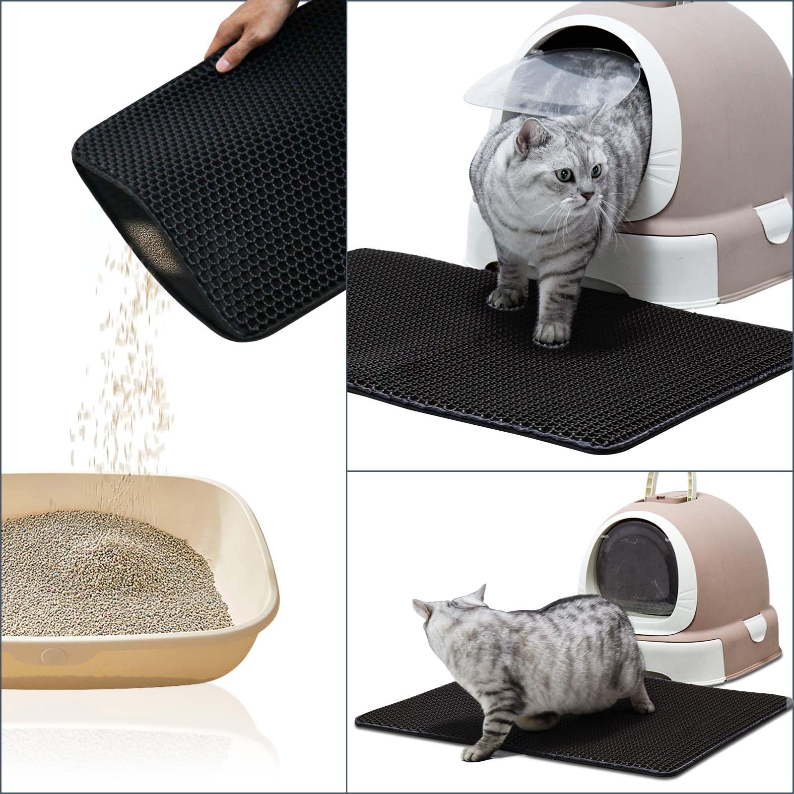 Cat Litter Mat 30"x24" Double Layer Waterproof & Non-Slip - Honeycomb Washable EVA Large Litter Mat for Scatter Control, Urine Proof Litter Trapping Mat for Litter Box(Black) - image 7