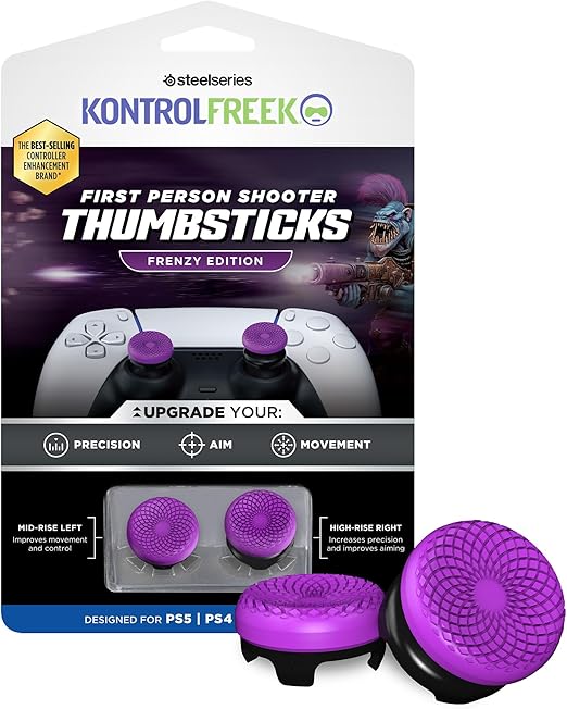 KontrolFreek FPS Freek Frenzy for PlayStation 5 (PS5) and PlayStation 4 (PS4) Controller | Performance Thumbsticks | 1 High-Rise, 1 Mid-Rise | Purple/Black
