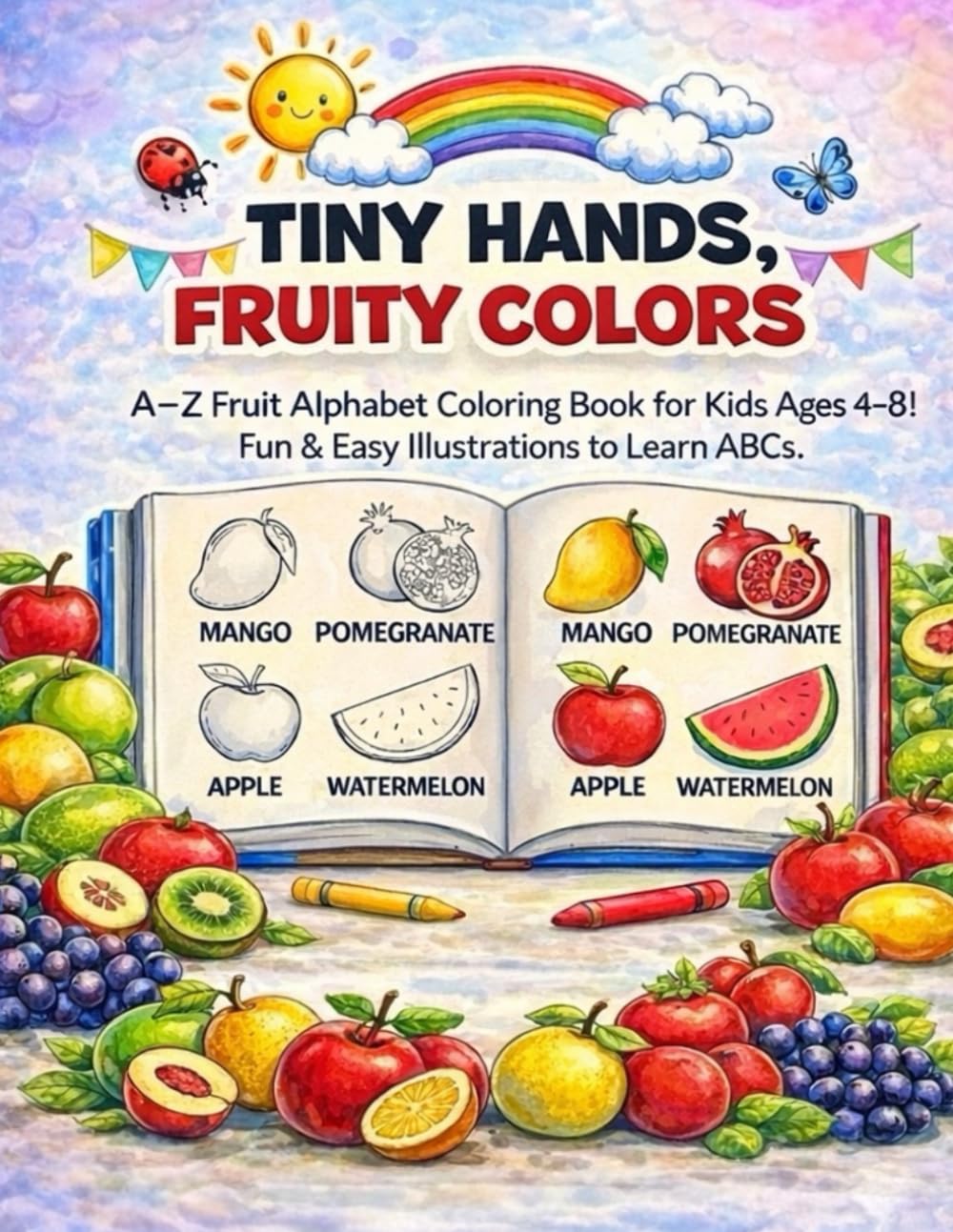 Tiny Hands, Fruity Colors: A–Z Fruit Alphabet Coloring Book for Kids Ages 4–8 | Fun Preschool & Kindergarten Learning Activity Book