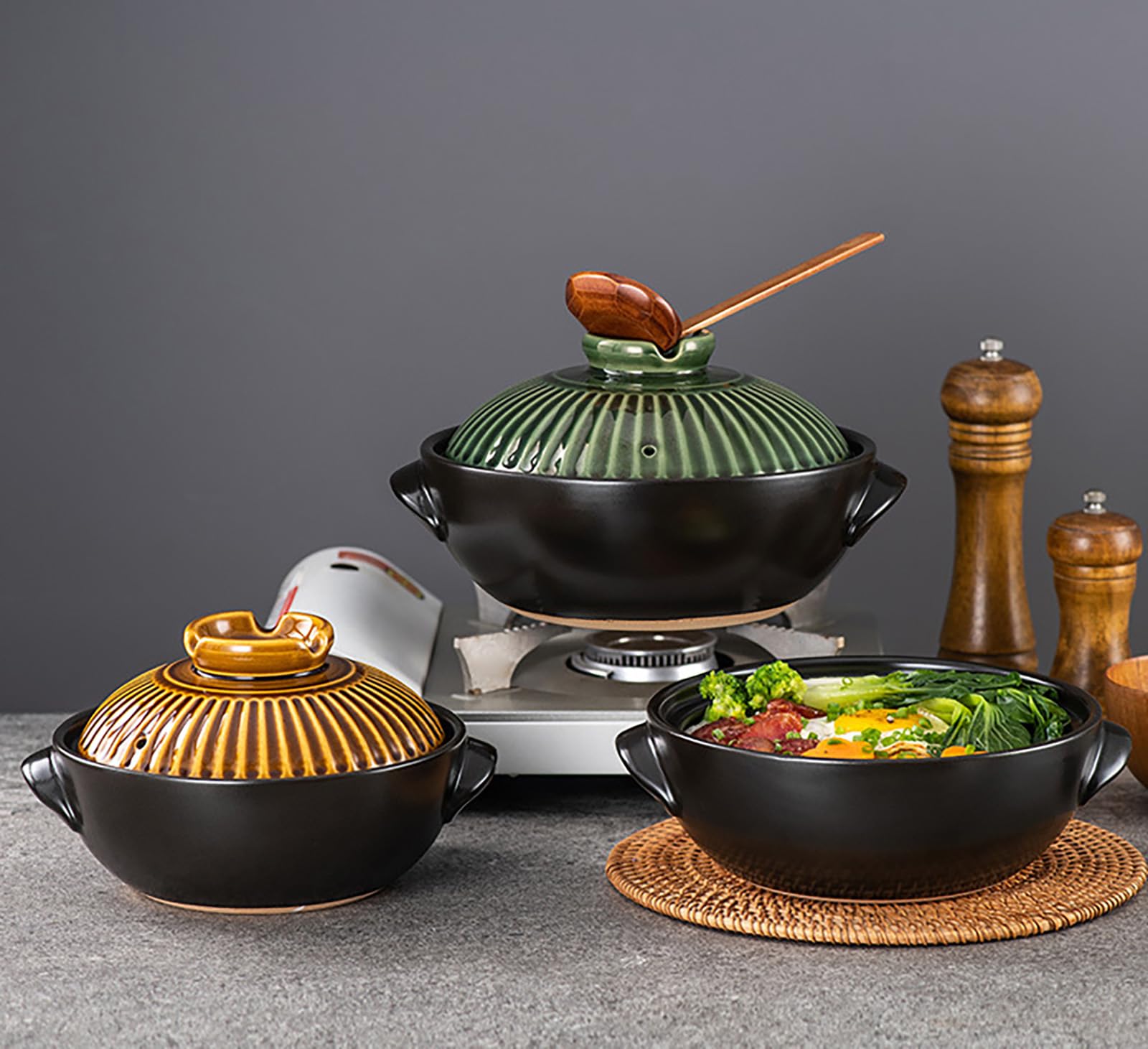 Keramik-Auflaufformen, Antihaftbeschichteter Kochtopf mit Deckel und Doppelgriff for Kochen, Suppe, Reis, Eintopf, Auflauf, Nudeln(Vintage Copper,10in)