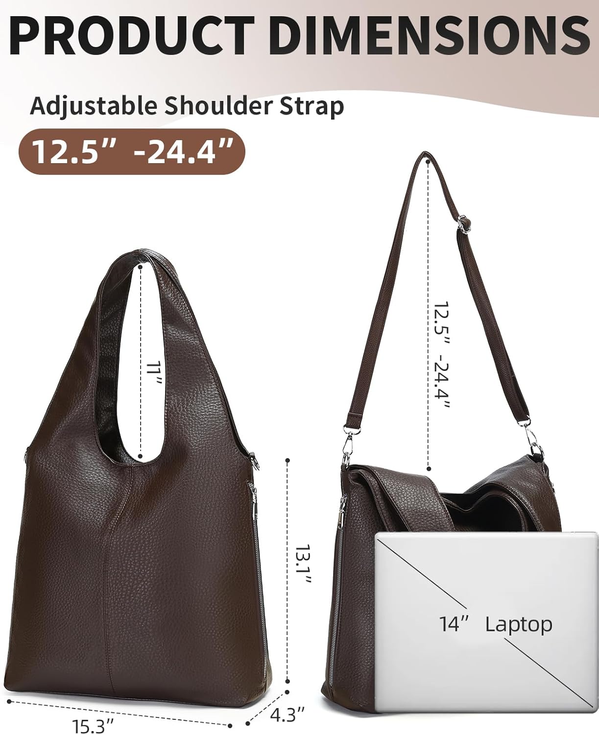 Herald Slouchy Hobo Shoulder Bag for Women Soft Retro Top Handle Crossbody Purses Tote Handbag with Adjustable Strap - Image 5