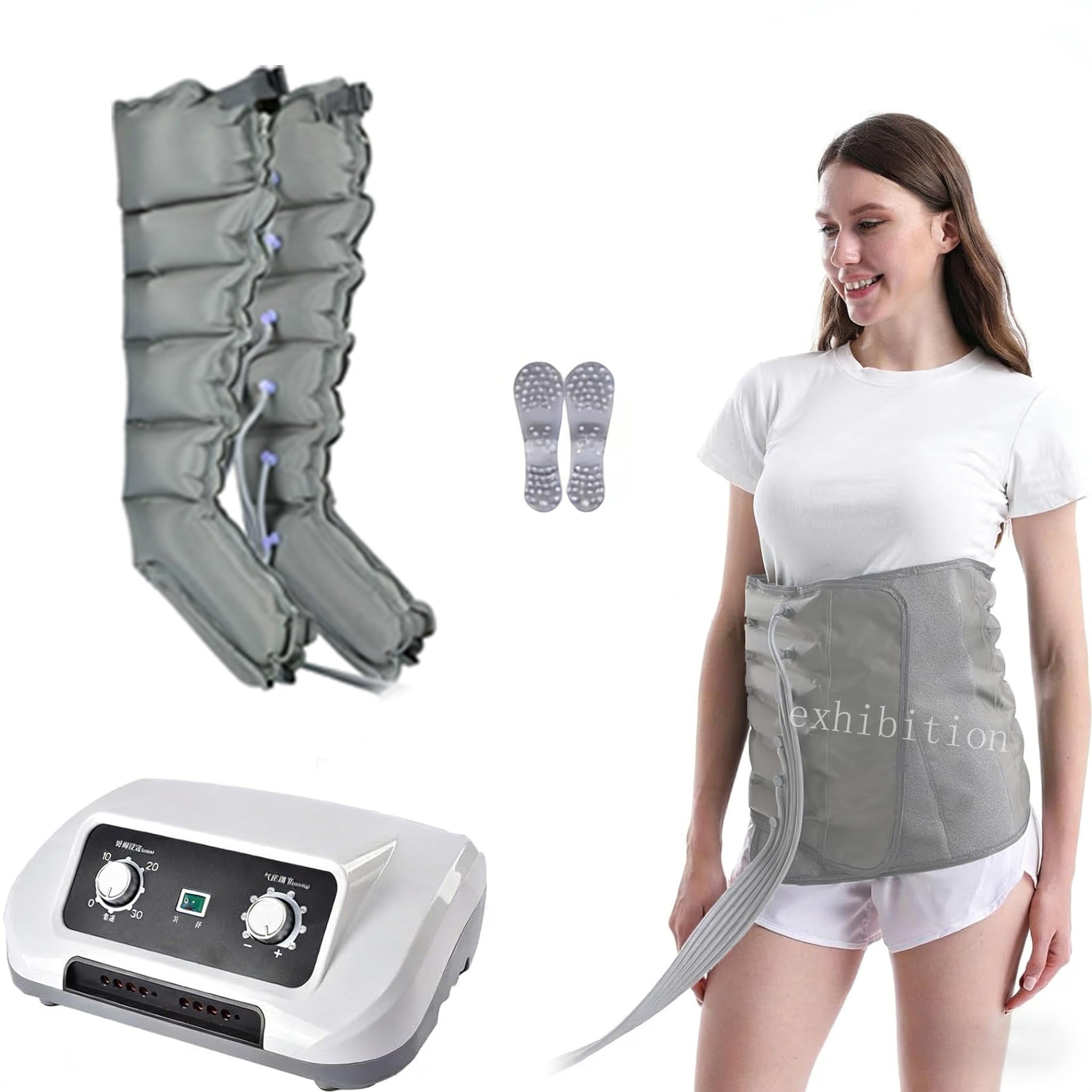 Botas Presoterapia para Casa Piernas y Abdomen con 6 Cavidades | Masajeador de Compresión de Aire para Pies Y Piernas, Abdomen Y Brazo | Drenaje Linfatico Presoterapia (legs+waist,6 Cavity)