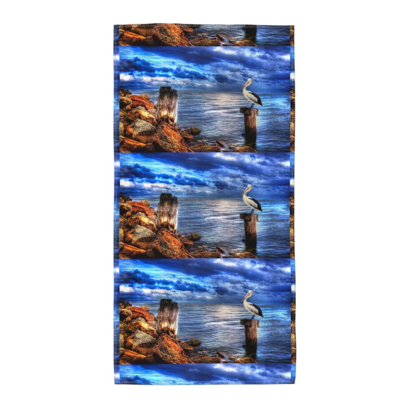 KAPPTYY Pelican Birds Blue Sea Sky Breathable Long Towel Absorbent Reusable For Daily Family Life