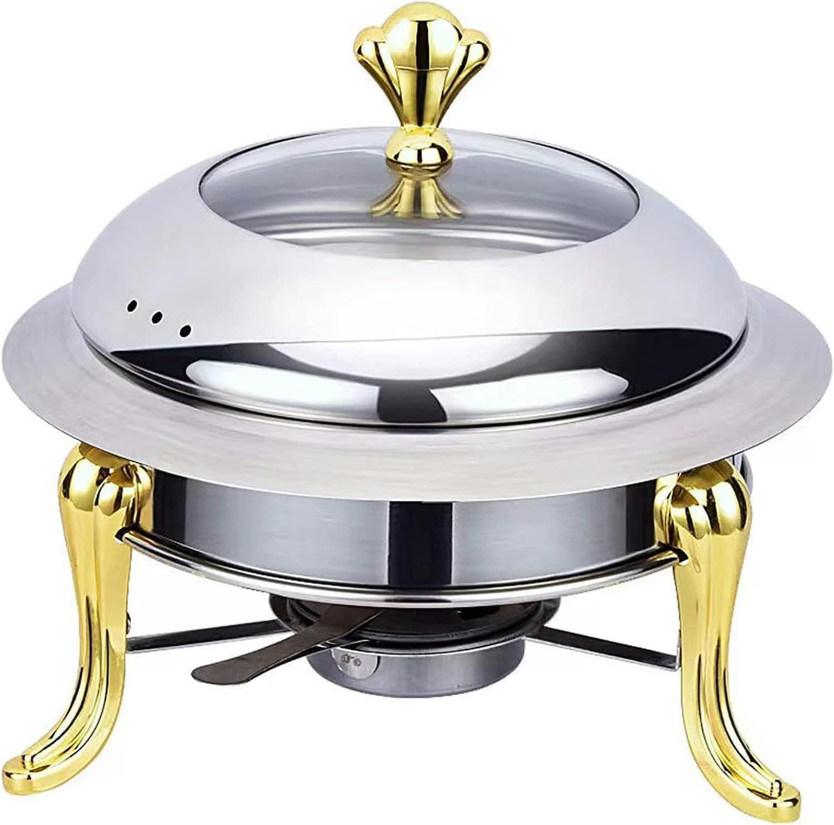 Hadecoll Gold Stainless Steel Chafing Dish Buffet Set With Glass Viewing Lid, Chafers 28Cm Buffet Servers And Warmers For Wedding, Parties, Banquet, Catering Events,