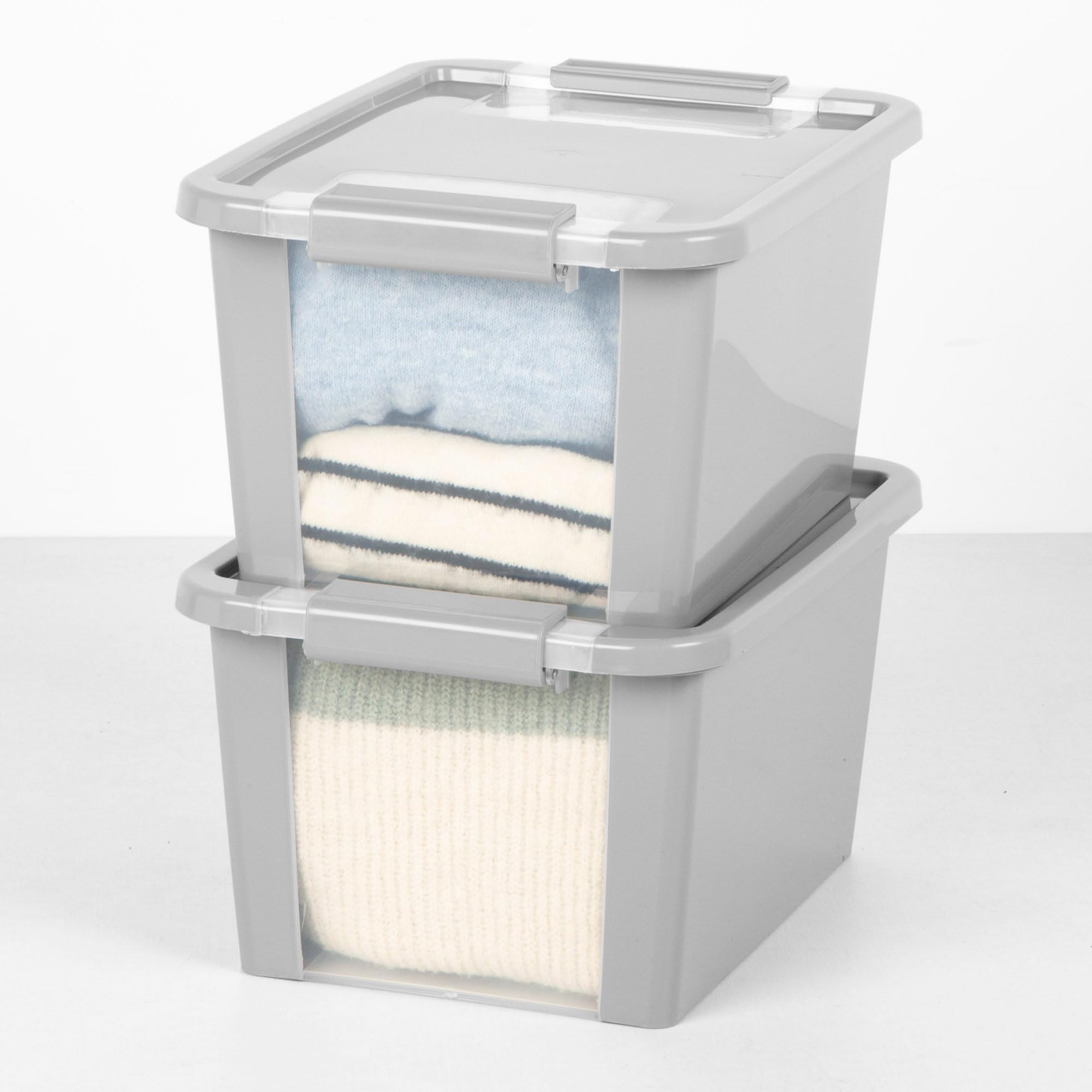 Curver Pack 7 Cajas Almacenaje con Tapa Bi-Box 11L, Transparentes y Grises, Apilables, Orden Hogar, Armarios, Vestidores y Trasteros, Cierre Seguro, Rápido Acceso, Resistente y Duradera