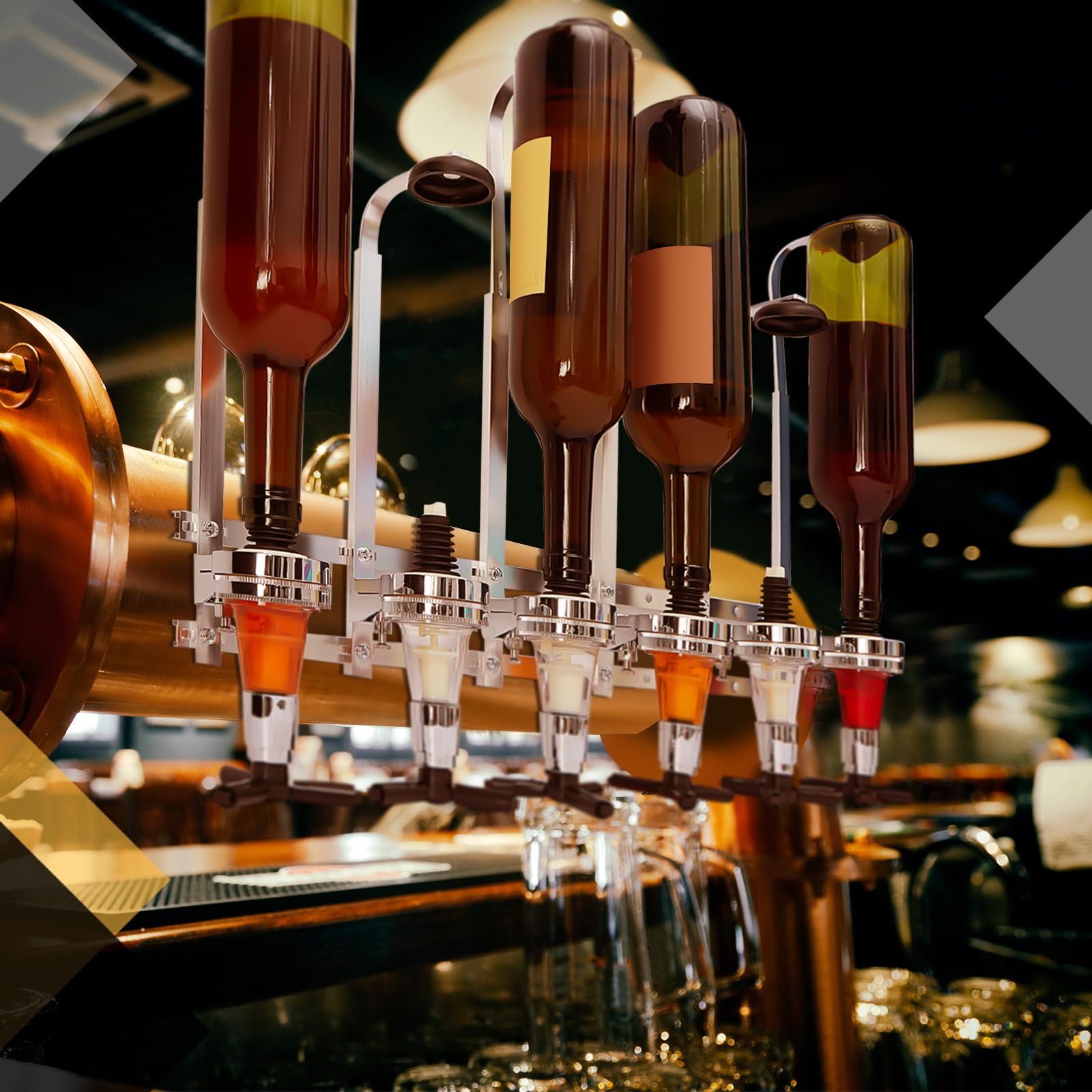 Dispensador de licor de 6 botellas montado en la pared, dispensador de licor de vino, máquina de mayordomo para el hogar, cóctel, bebida, alcohol, whisky, bar, fiesta 4