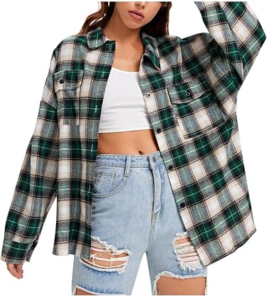 Amazon.com: Camisas de moda casual para mujer, ligeras, acogedoras, de  manga larga, clásicas, a cuadros, con botones : Ropa, Zapatos y Joyería