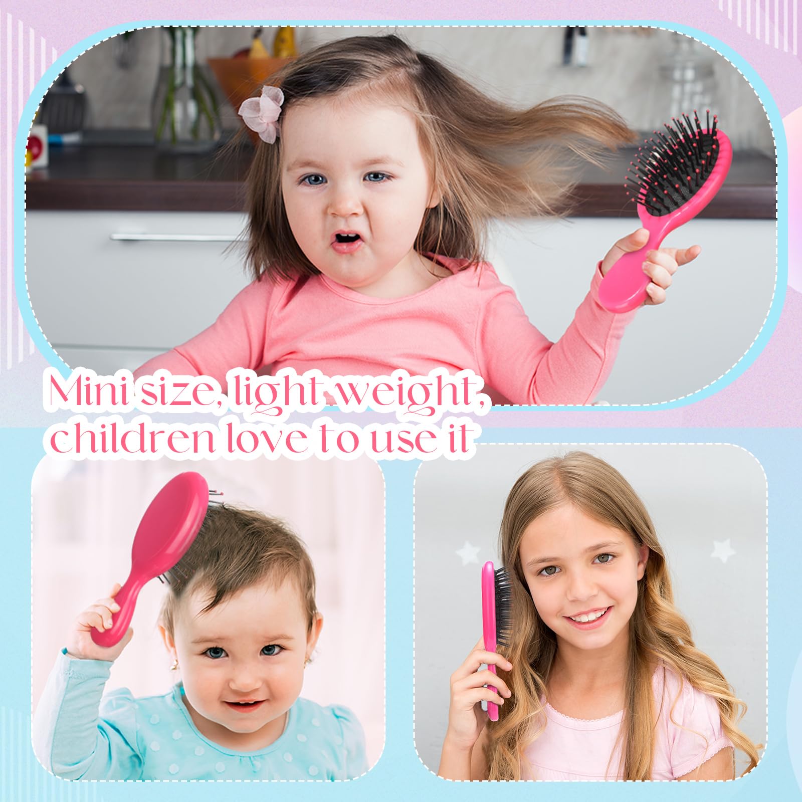 24 mini cepillos para el pelo para niños y niñas, cepillo para el cabello húmedo de viaje, mini cepillo para desenredar el cabello de cerdas suaves para la mayoría de tipos de cabello, alisado con