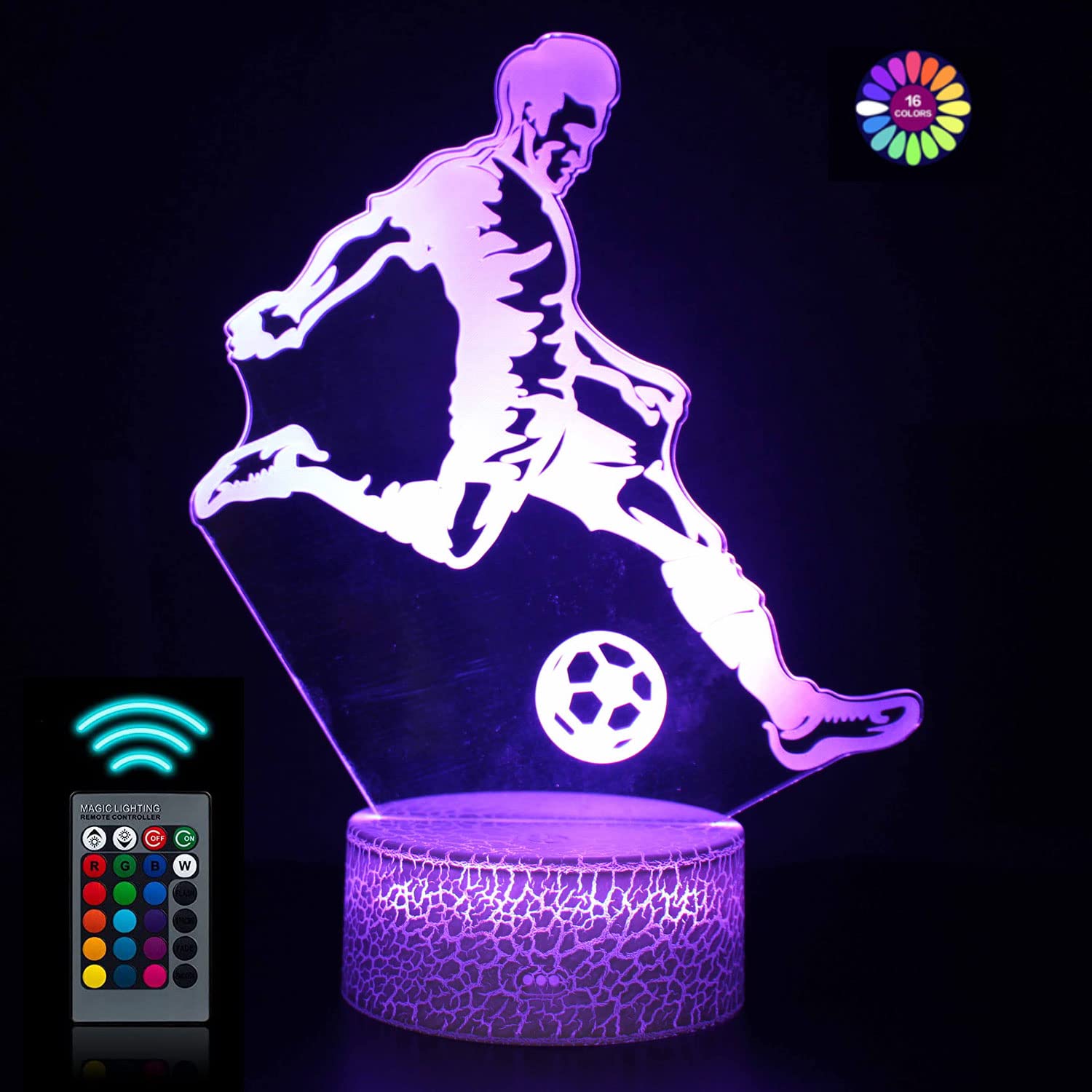 Photo 1 of 2 OF- 3D Illusion LED Night Light, Night Light for Kids, 16 Colors Changing with Remote Control, for Christmas Birthday Gift or Home Decorations and Kids Toy. (Football-2)
