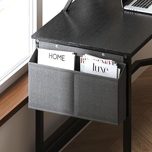 Miniatura 6 de sogesfurniture Escritorio en forma de L con bolsa de almacenamiento lateral, escritorio para juegos de computadora con soporte para monitor,