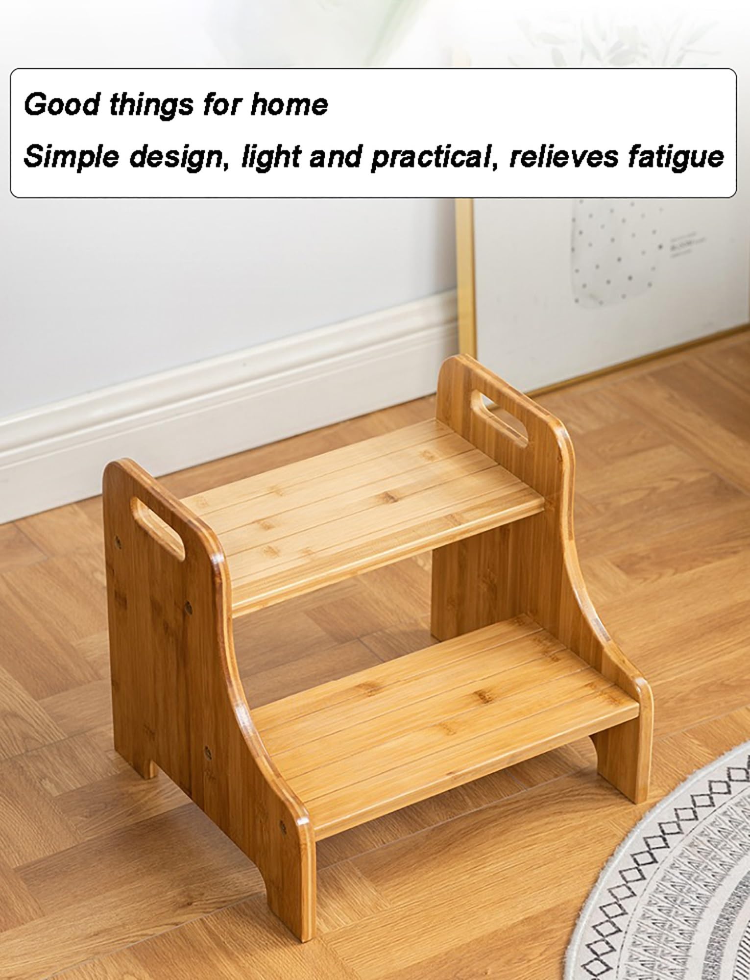 Taburete de madera, diseño de dos escalones con almohadillas antideslizantes, doble altura para baño y cocina