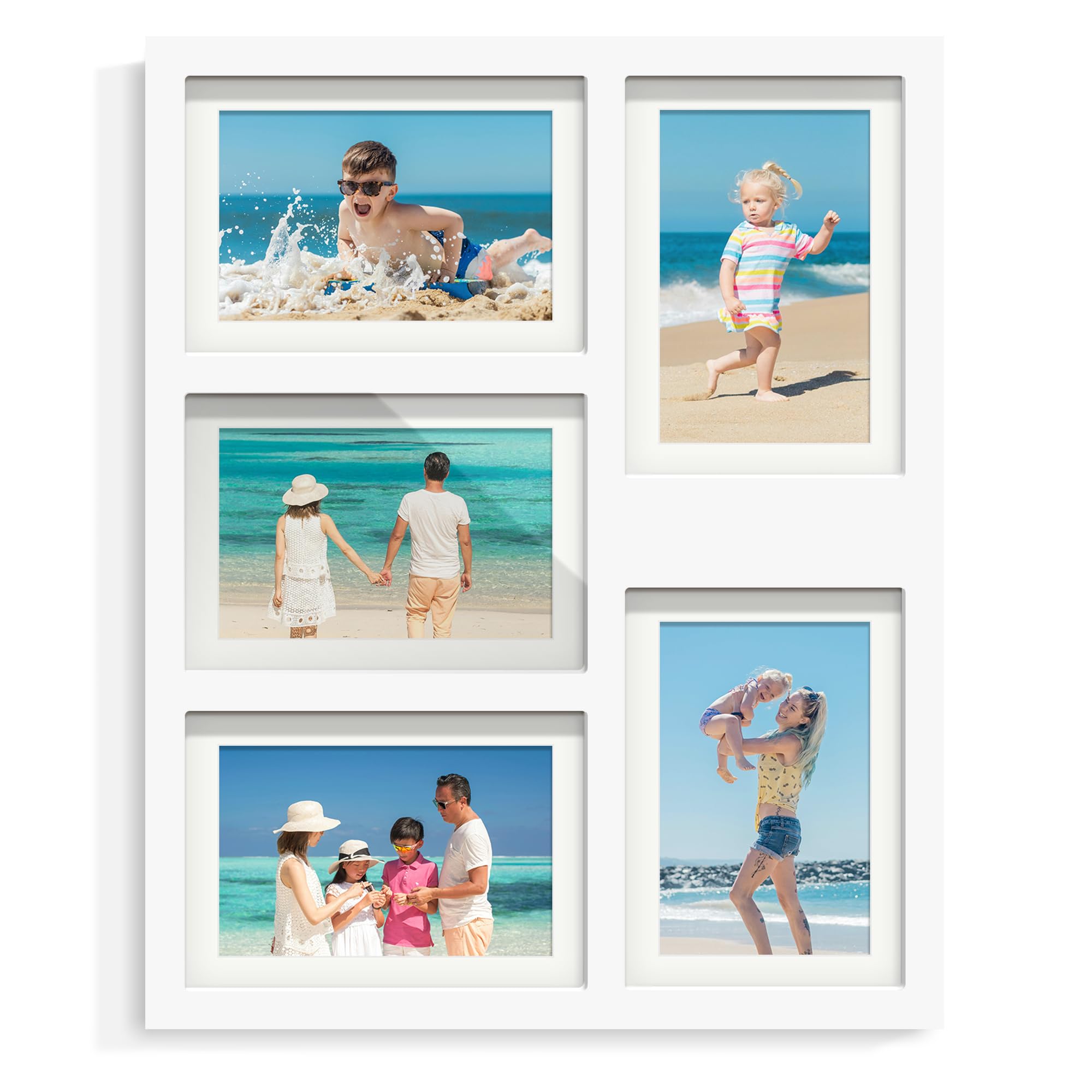 DUENPY 5x7 Picture Frame Collage Holds 5 Photos Made of High Definition Glass, Mat for Display 4x6 Picture Frame Collage Photo for Wall Decor White