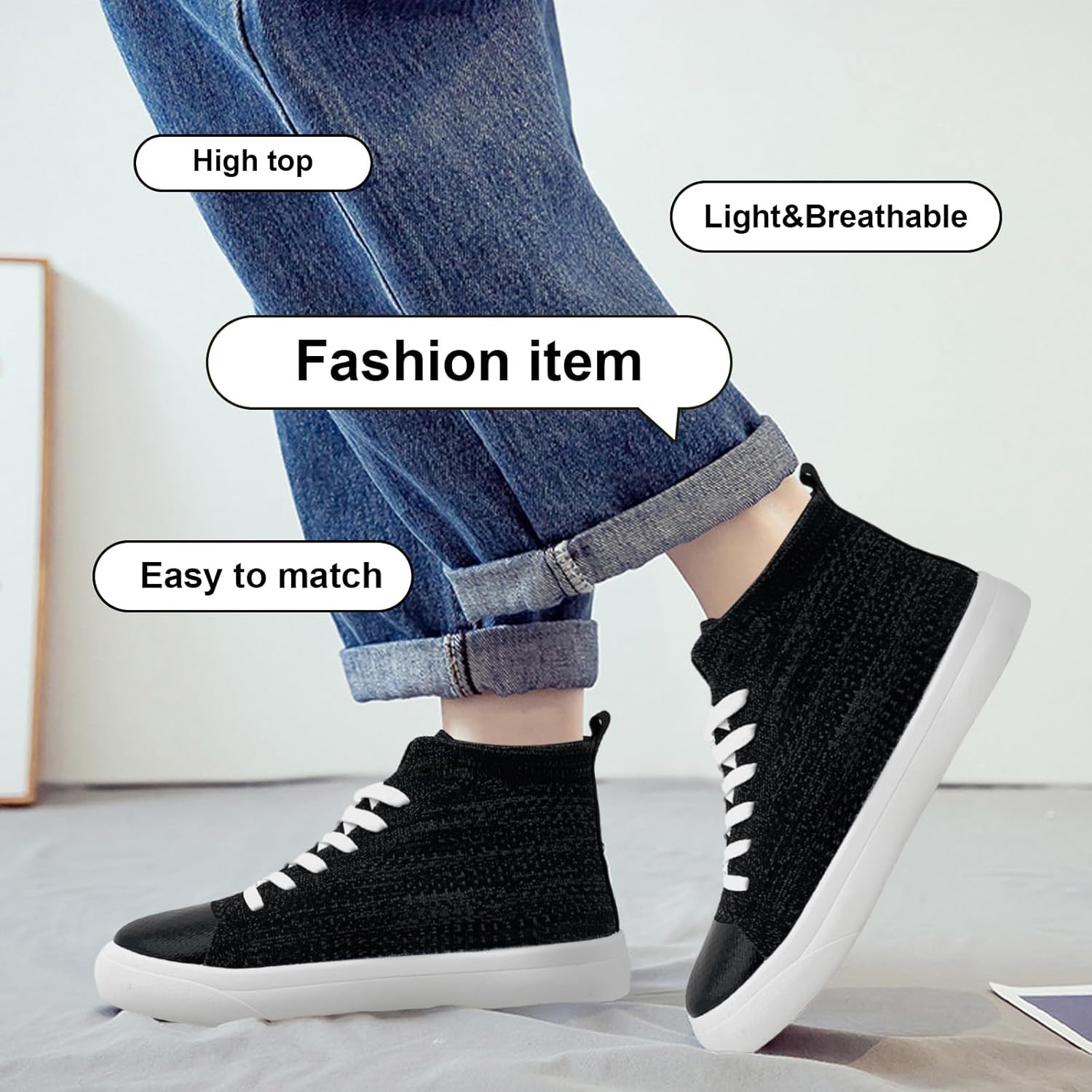 Women's Men’s Fashion Sneakers High Top Lace Up Shoes for Women Men Breathable Flying Woven Mesh Sneakers Casual Outdoor Sport Running Walking Shoes - Image 5