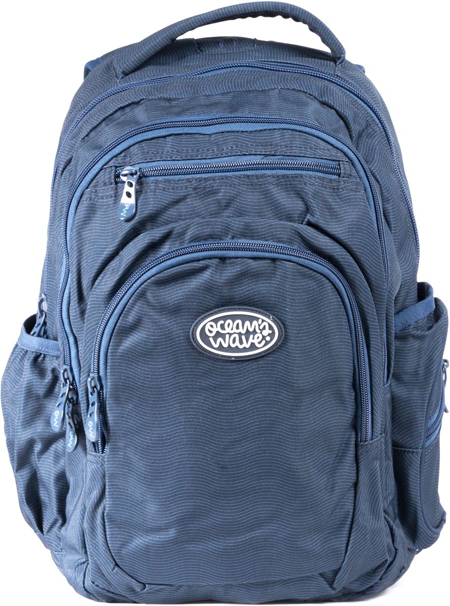 Ocean's Wave Mochila Multi Zipper New Black Wave con 5 Cremalleras - 2 Compartimentos Principales con Bolsillo para Portátil Impermeable - Un Bolsillo Frontal y un Bolsillo Lateral con Goma - Ocean’s Wave