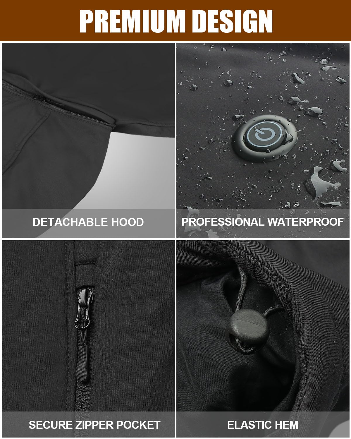 Veste Chauffante Homme, Doudoune Chauffante Électrique Batterie 7.4V 10000mAh, Imperméable Veste Chauffante avec Capuche Amovible pour la Pêche Extérieur Ski
