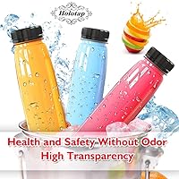 Vista 4 de Holotap Paquete de 54 botellas de plástico de 7 onzas con tapas, botellas vacías de plástico desechables para jugos de PET a granel para líquidos