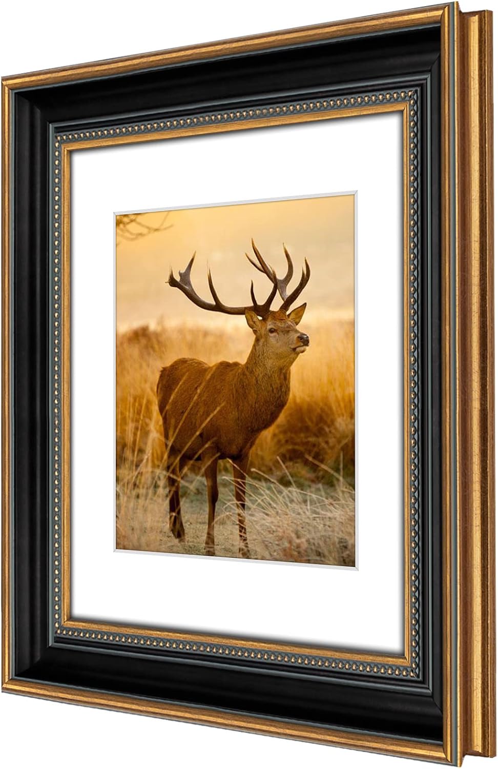 AUEAR,11x14 Picture Frame for 8x10 Photo With Mat or 11x14 Prints Without Mat,Vintage Style,Wall Mounting (Black and Ornate Gold)