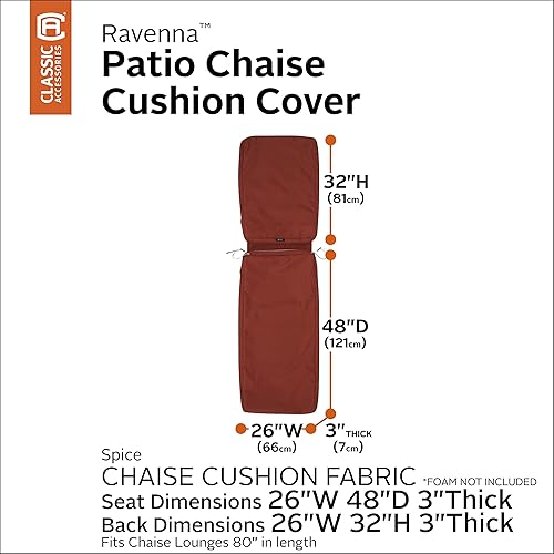 Miniatura 2 de Classic Accessories Ravenna - Funda de cojín resistente al agua para chaise de patio, 80 x 26 x 3 pulgadas, color especias, fundas para cojines de