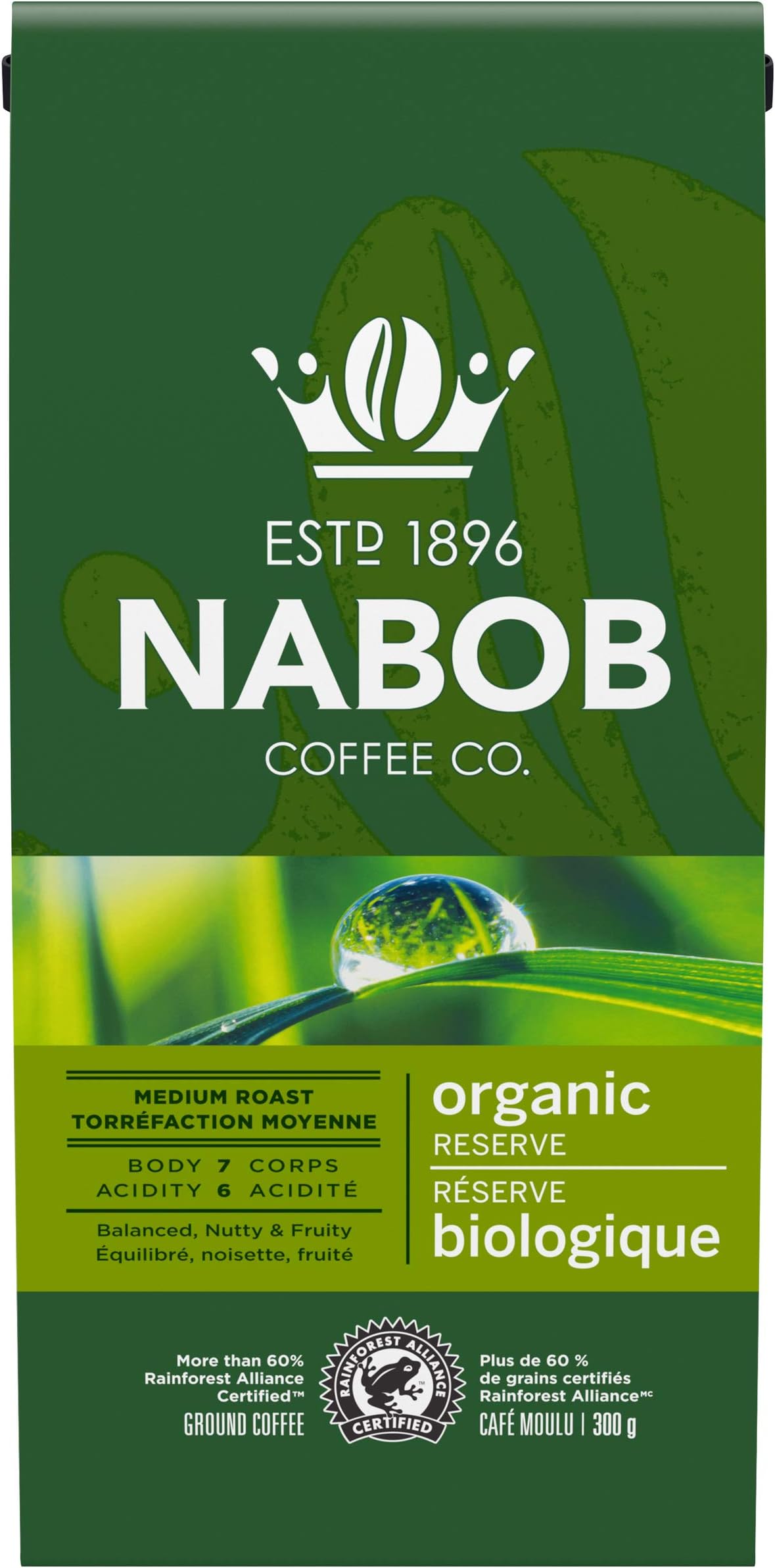 NABOB Organic Reserve Ground Coffee, 300g {Imported from Canada}