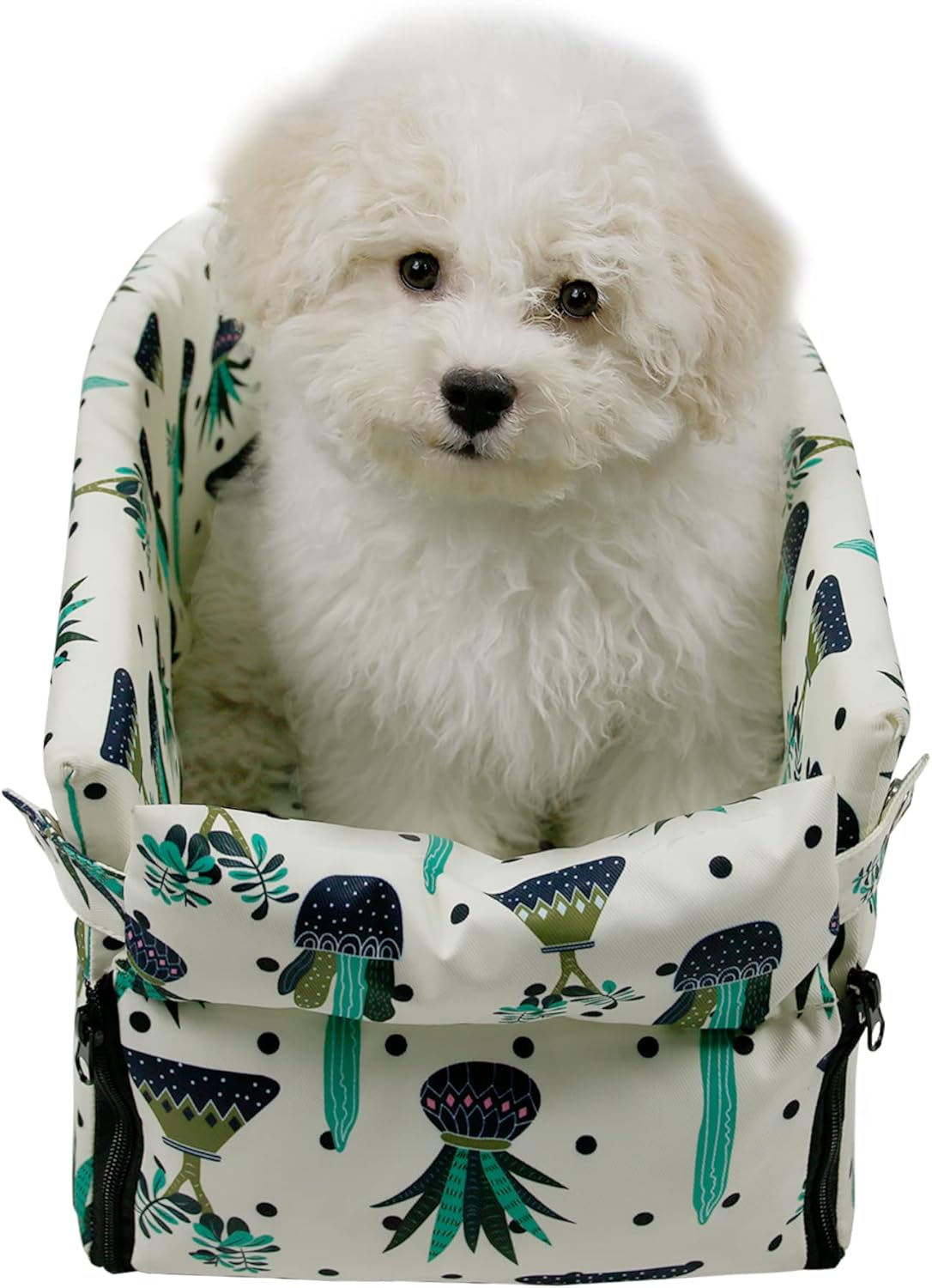 Pet Safety Booster Seat, Center Console Car Seat for Small Dogs Cats, Puppy Armrest Booster Seat, Pet Washable Travel Armrests Bed Bag, Removable Dog Car Seat for Small Pets Up to 13 Lbs (Cactus)