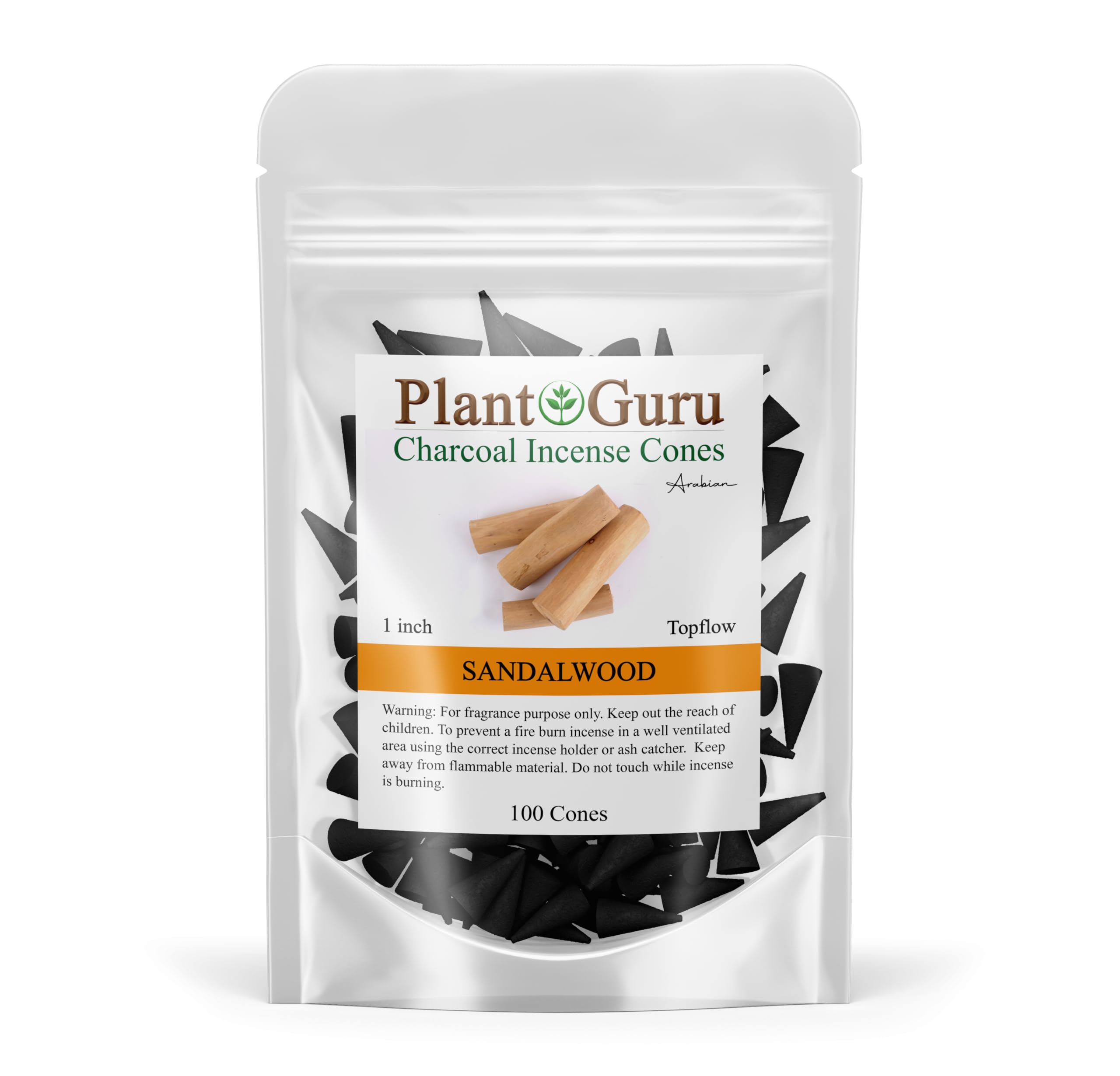 Sandalwood Charcoal Incense Cones 1" TOPFLOW - 100 Pack Bulk - Natural Scented Cones Handmade Hand Dipped