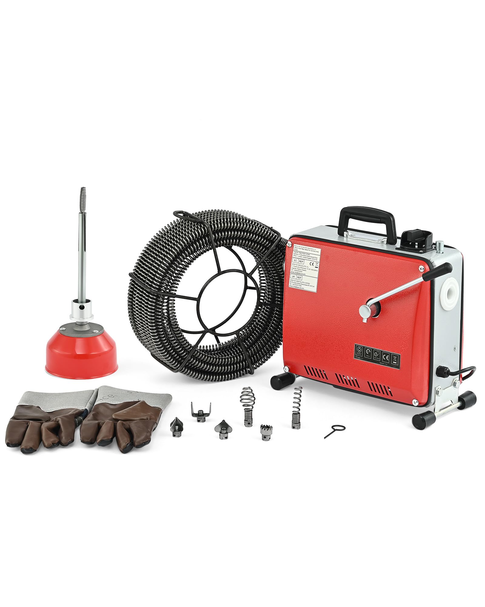 ZELCAN 400W Macchina Sturatubi Elettrica, Coclea di Drenaggio Elettrica, Pulitore Elettrico di Scarico Tubo 400r/min Drenaggio a Spirale con Scovolini 6 Teste e 20M Molle per Lavello Doccia WC